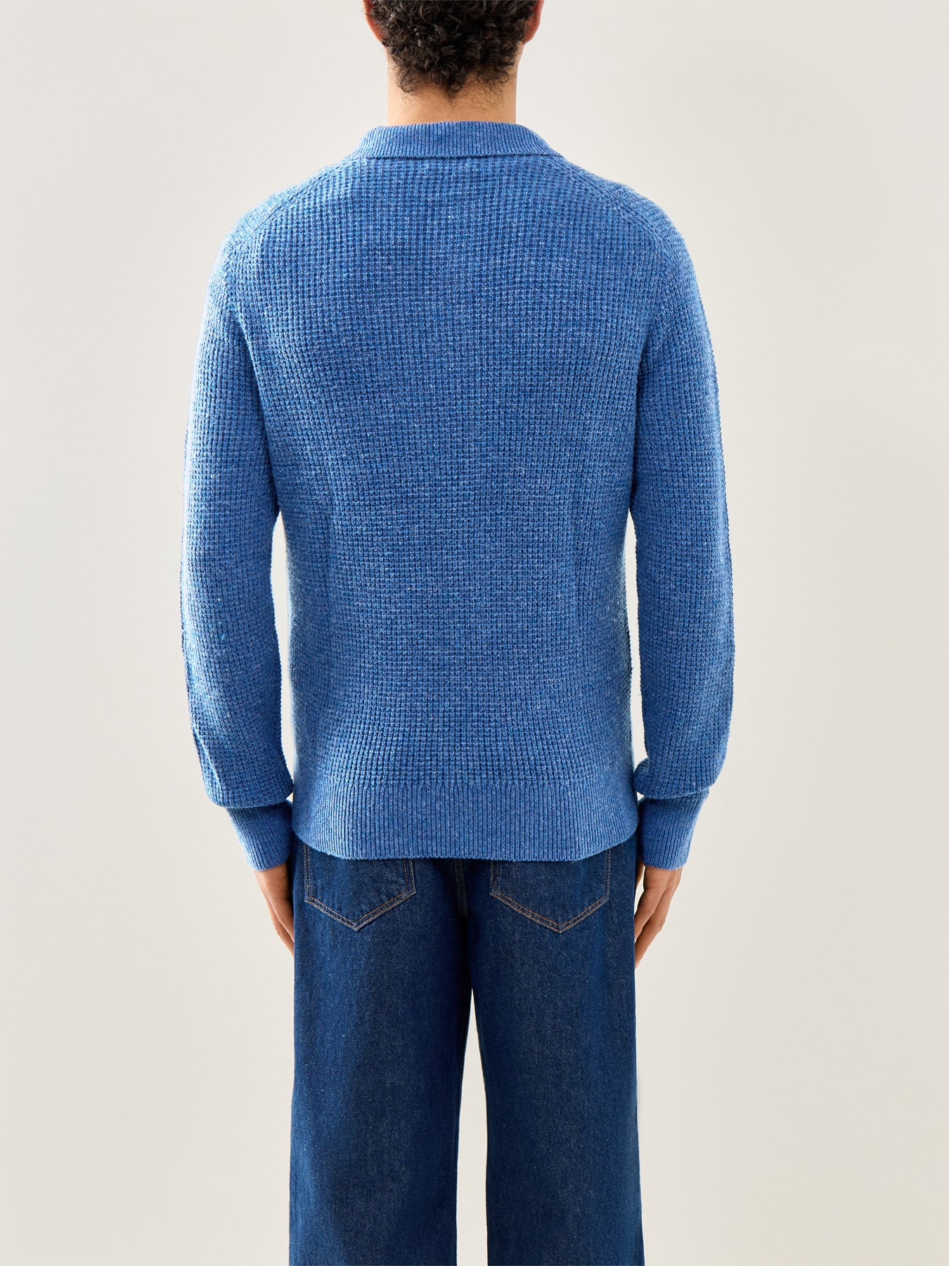 Cotton Wool Knitted Polo Shirt Navy - Image 4