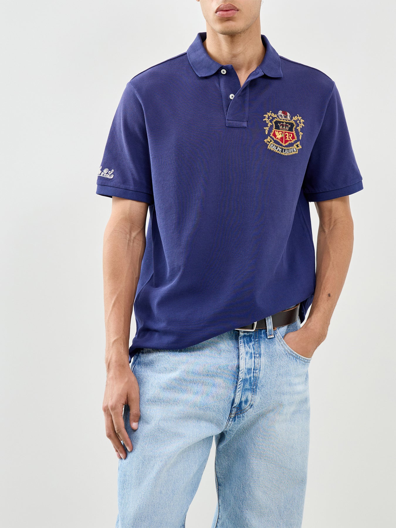 Crest Polo Shirt Blue - Image 4