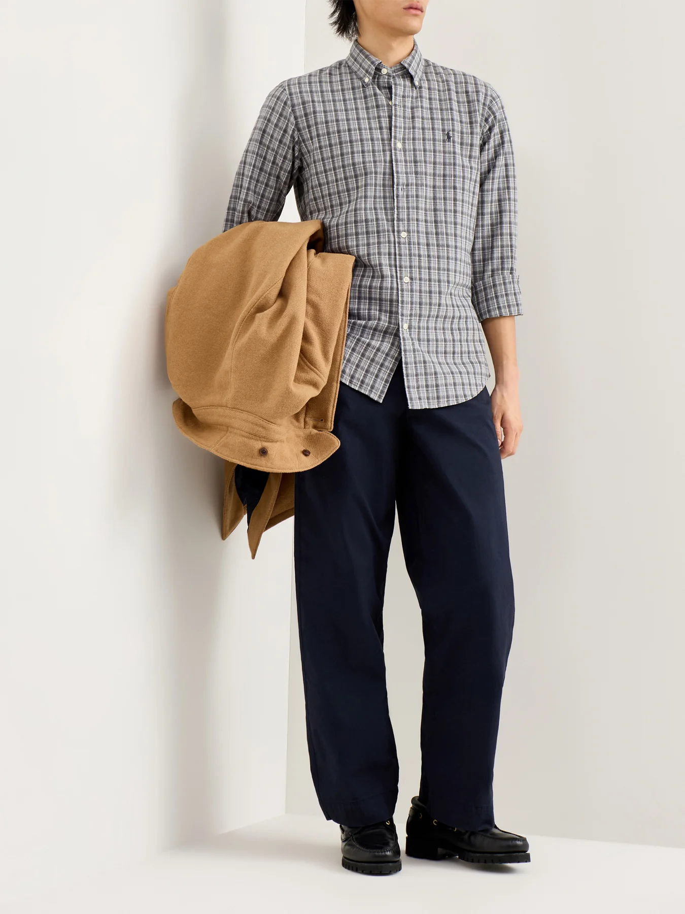 Custom Fit Brushed Oxford Check Shirt Grey - Image 2