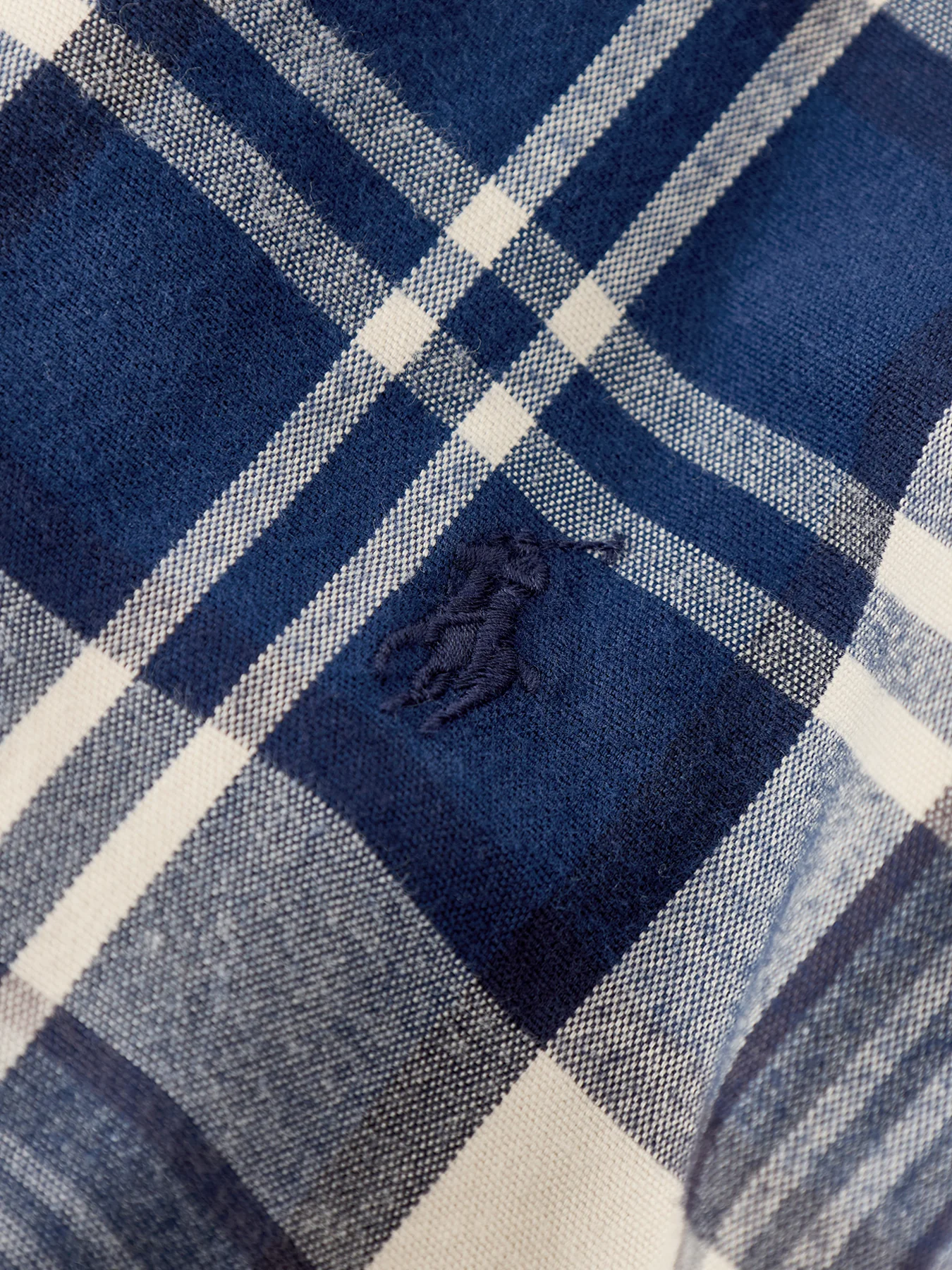 Custom Fit Brushed Oxford Check Shirt Navy - Image 3