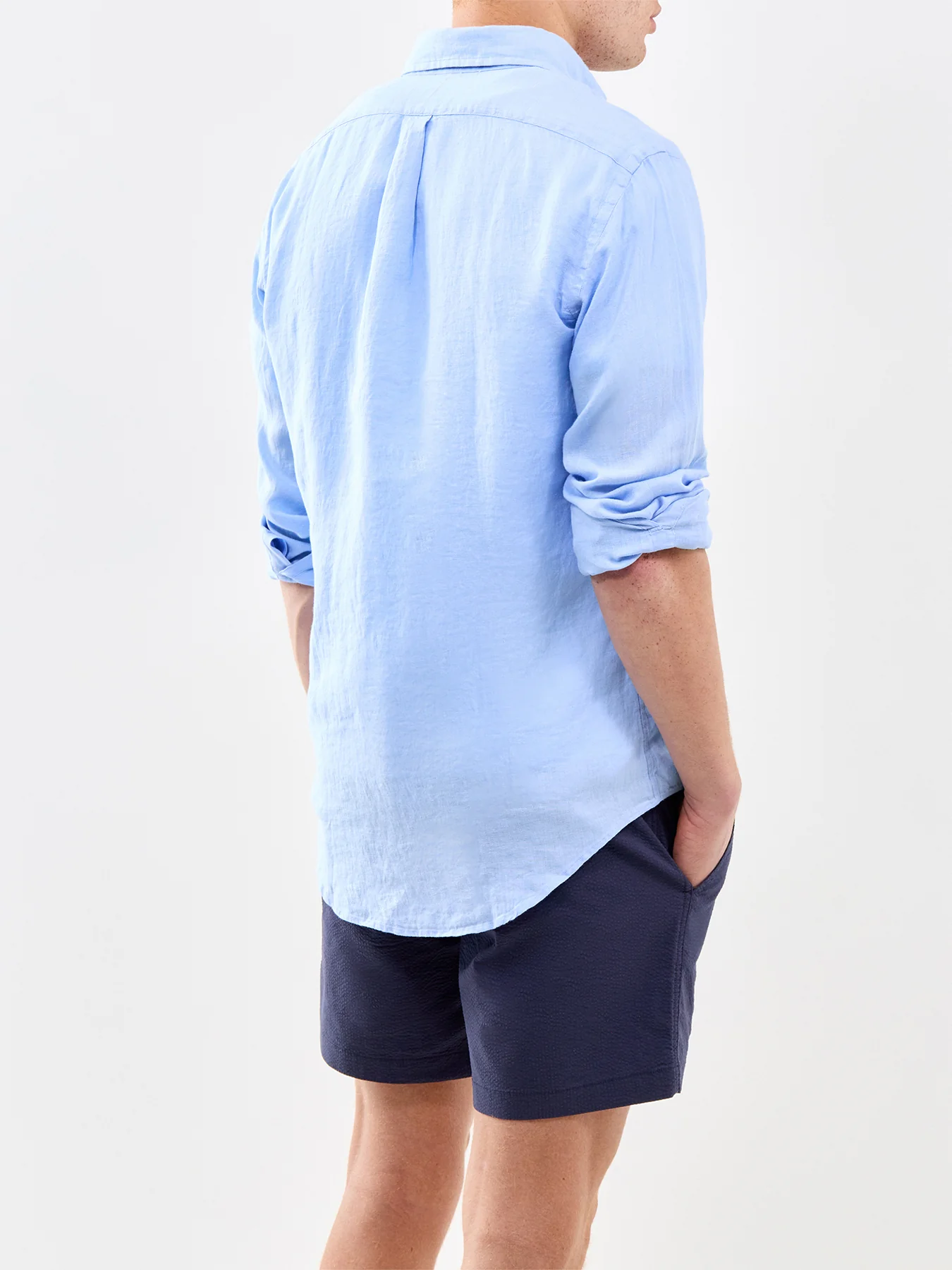 Custom Fit Linen Shirt Blue - Image 5