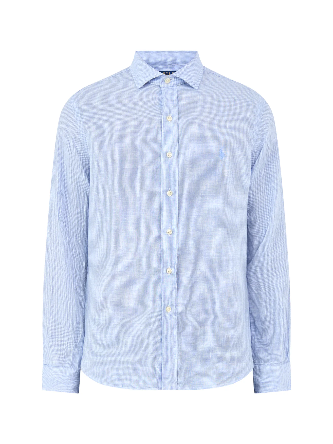 Custom Fit Micro Check Linen Shirt Blue