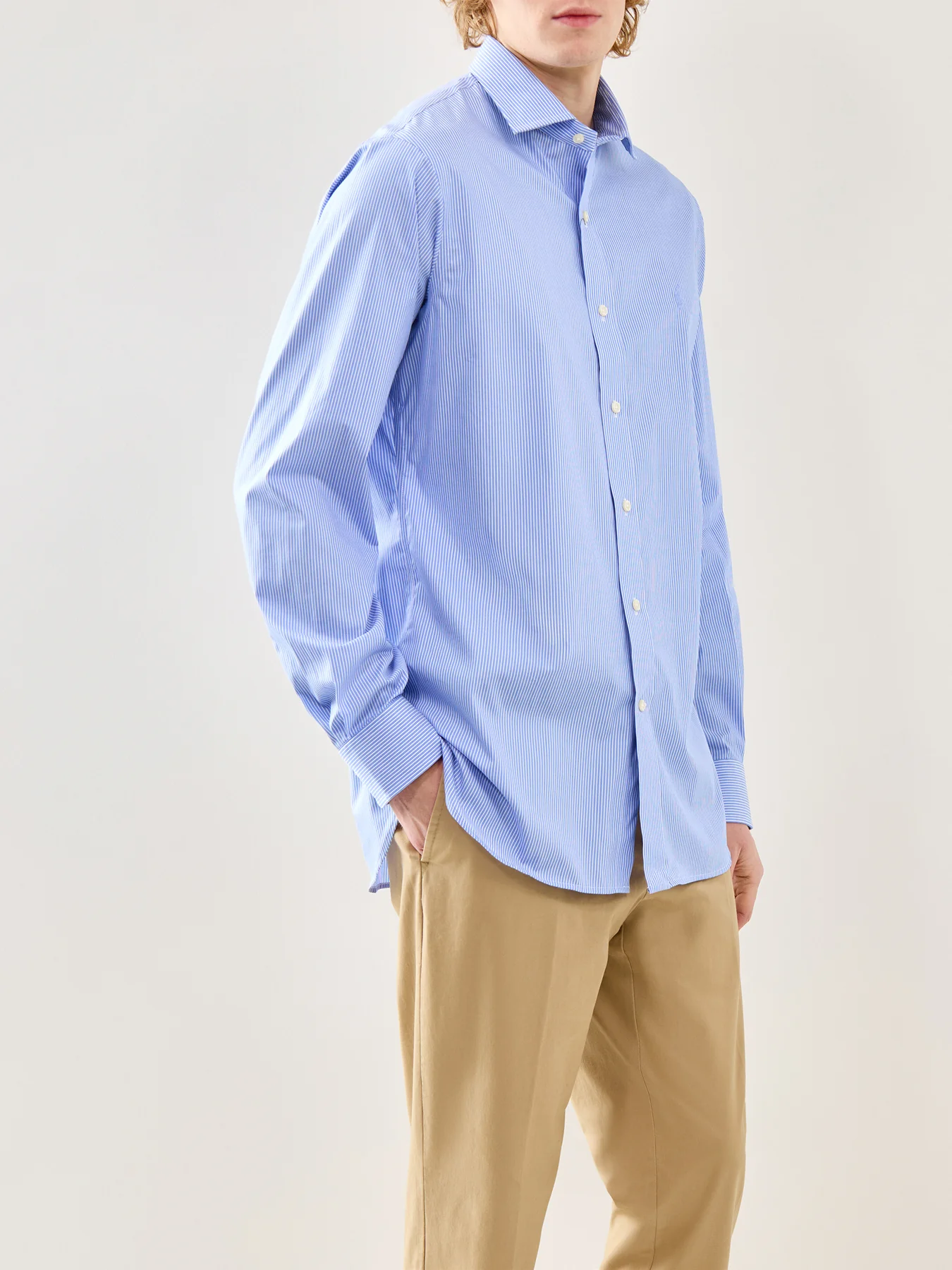 Custom Fit Multi Stripe Dress Shirt Sky Blue - Image 4
