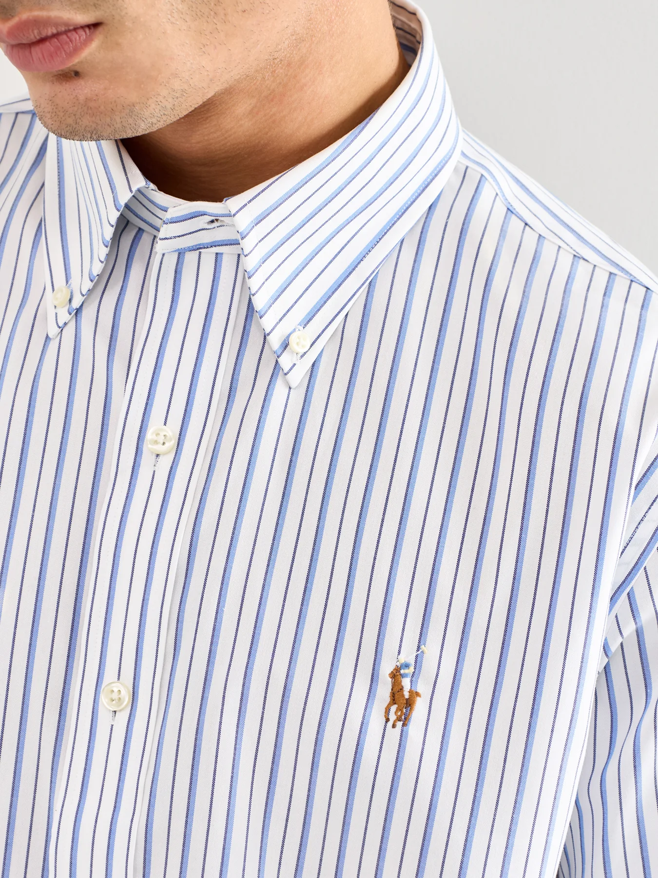 Custom Fit Multi Stripe Oxford Dress Shirt Blue - Image 3