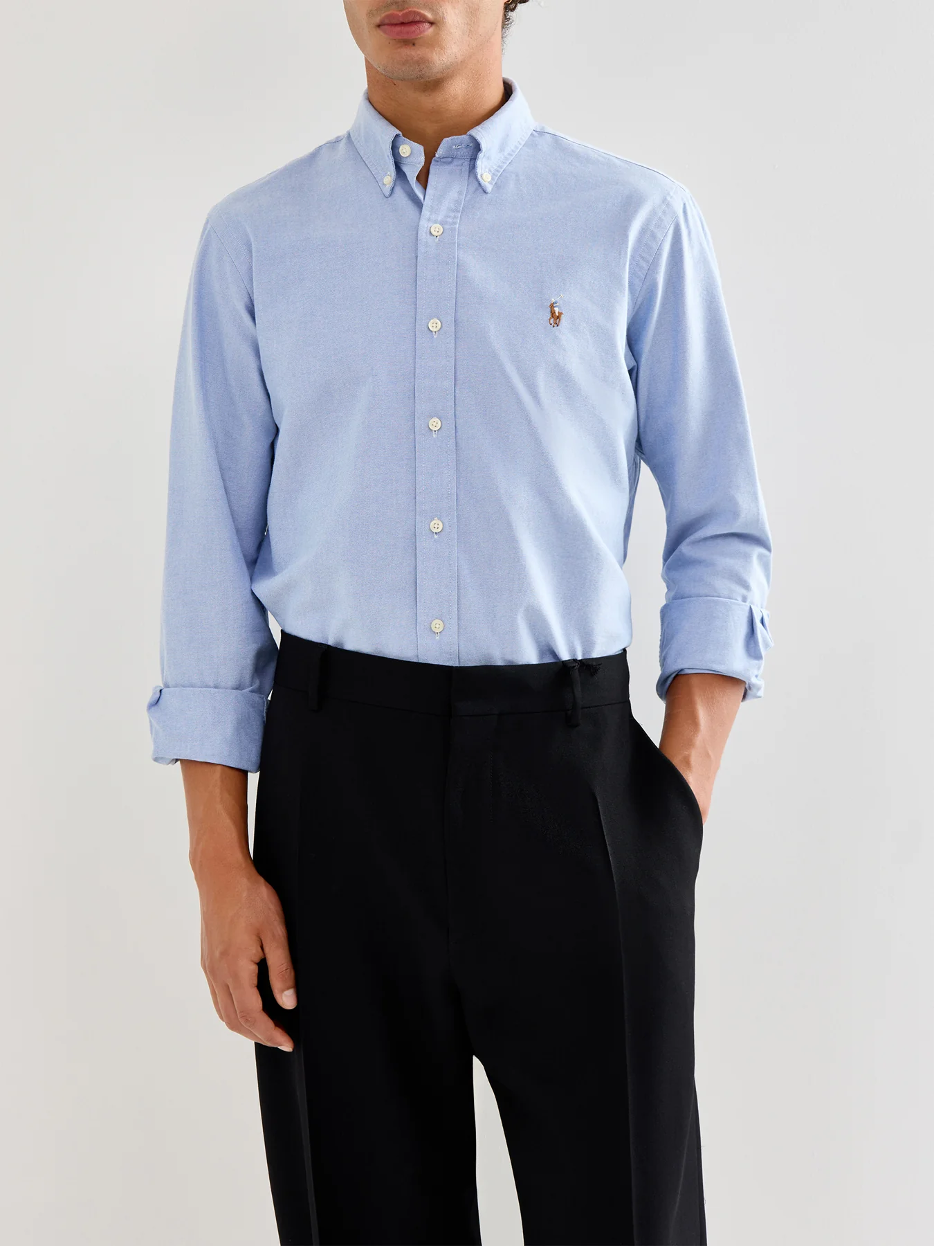 Custom Fit Oxford Long Sleeves Shirt Blue - Image 4