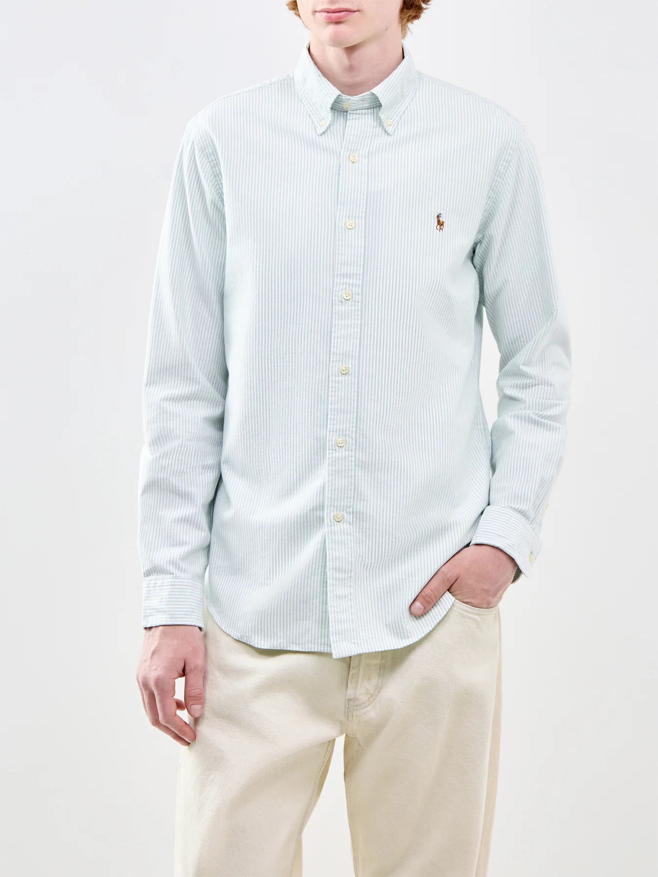 Custom Fit Oxford Stripe Shirt Green - Image 4