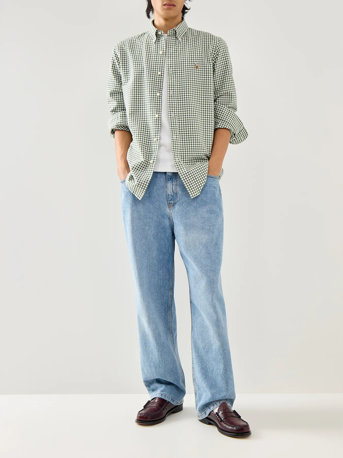 Custom Fit Oxfrod Gingham Check Shirt Shamrock White - Image 2