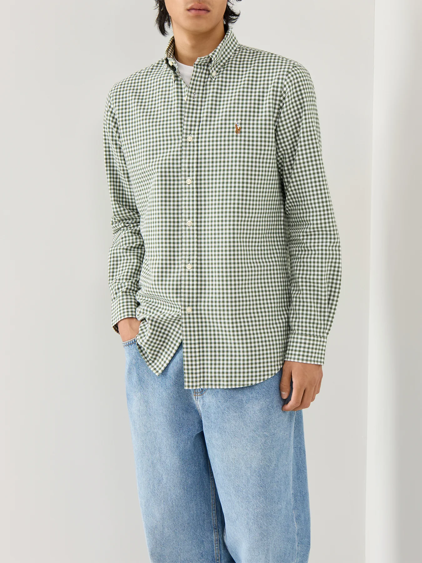 Custom Fit Oxfrod Gingham Check Shirt Shamrock White - Image 4