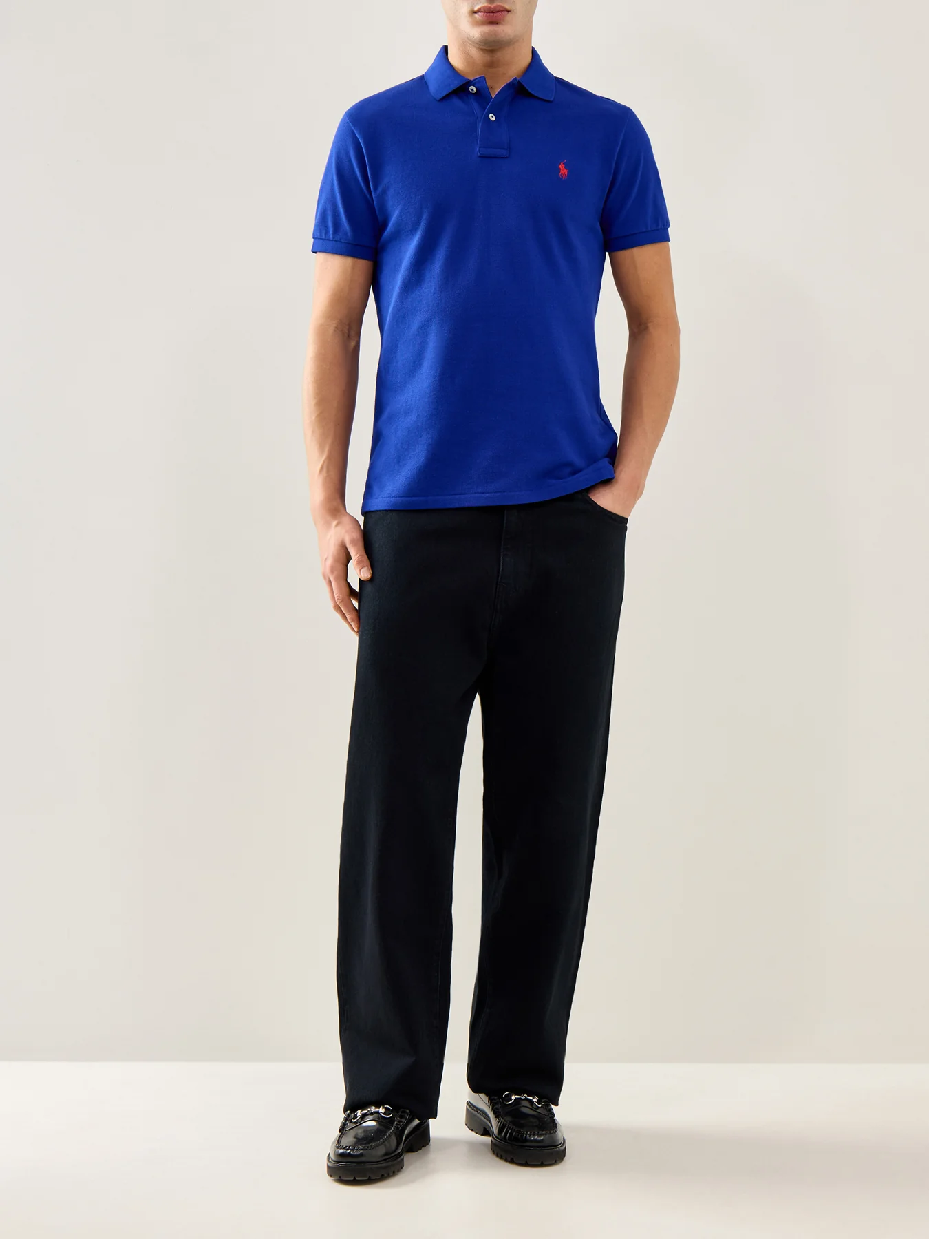 Custom Fit Cotton Polo Shirt Blue - Image 2