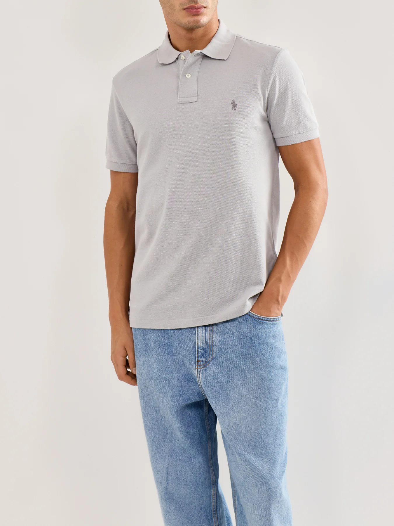 Custom Fit Cotton Polo Top Grey - Image 4