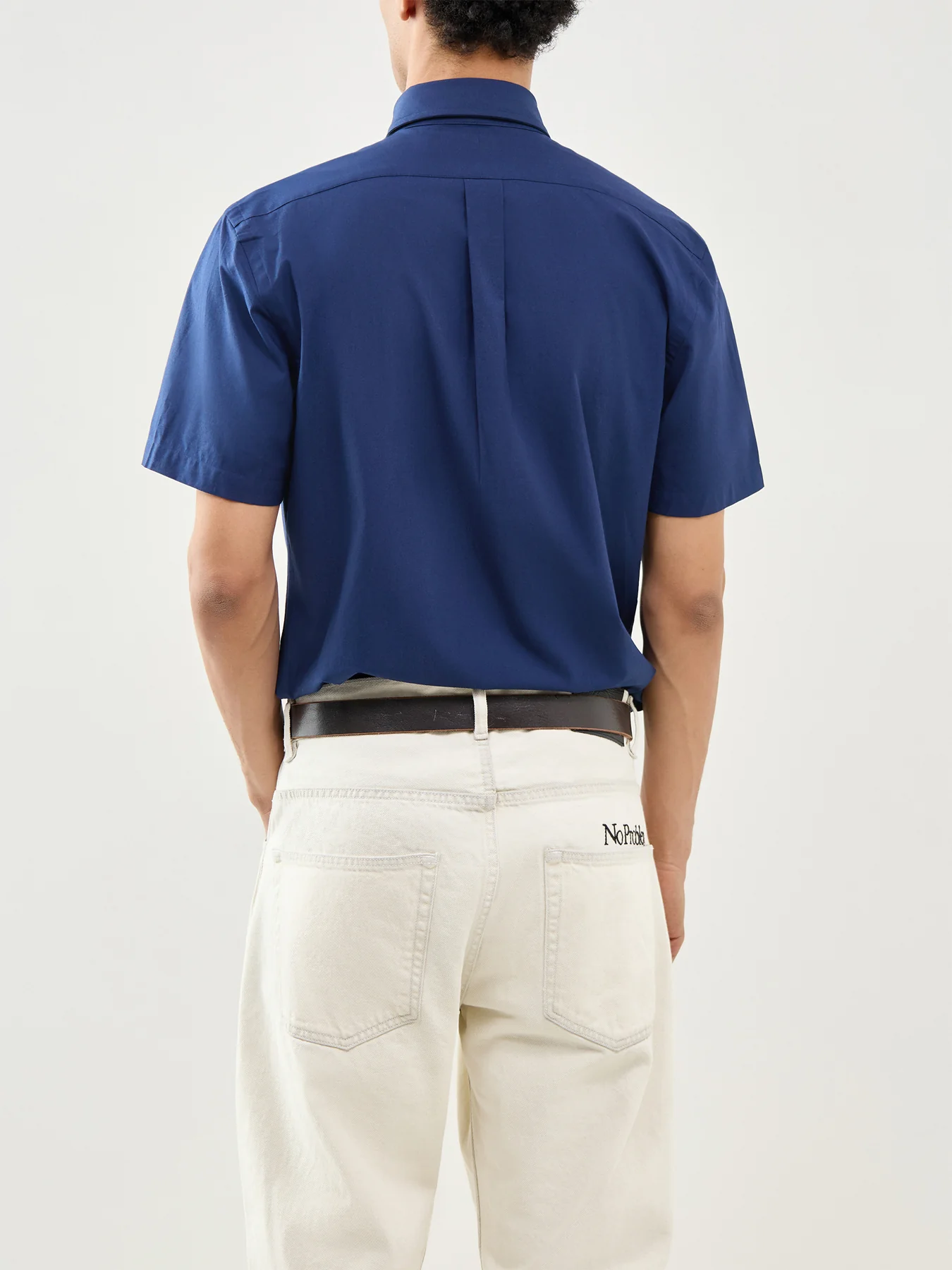 Custom Fit Poplin Stretch Short Sleeve Shirt Navy - Image 5