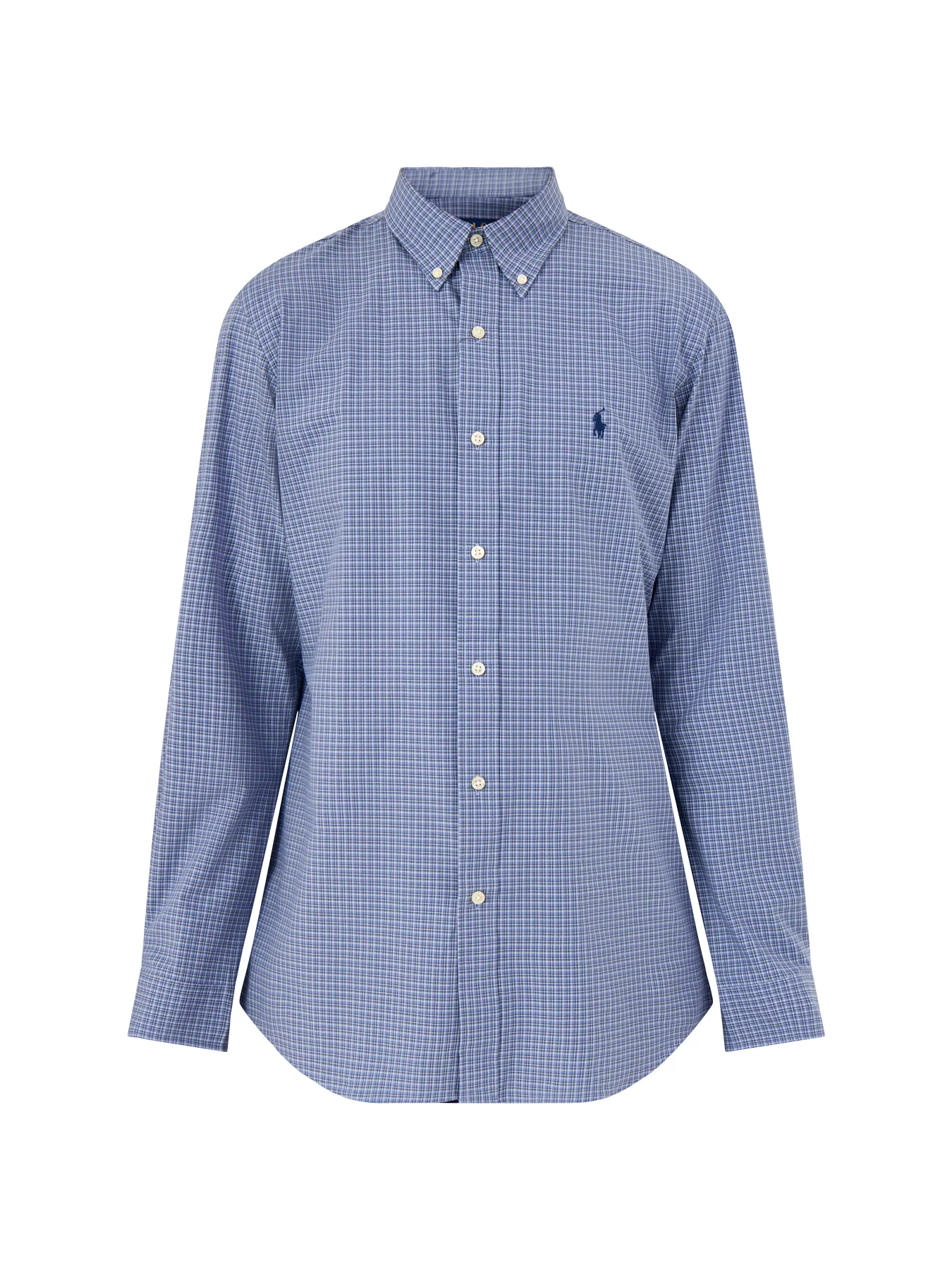 Custom Fit Stretch Poplin Check Shirt Blue