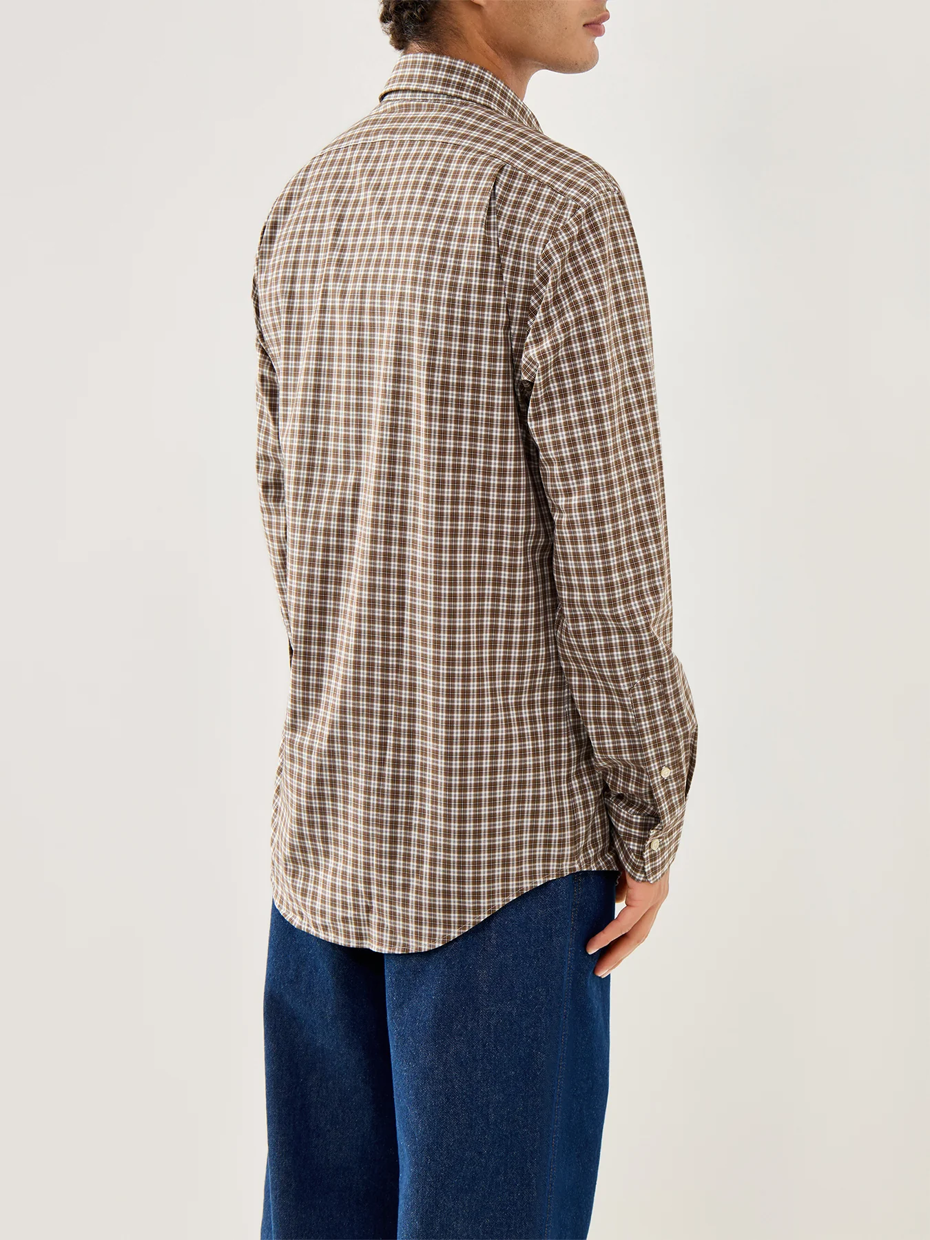 Custom Fit Stretch Poplin Check Shirt Brown - Image 5
