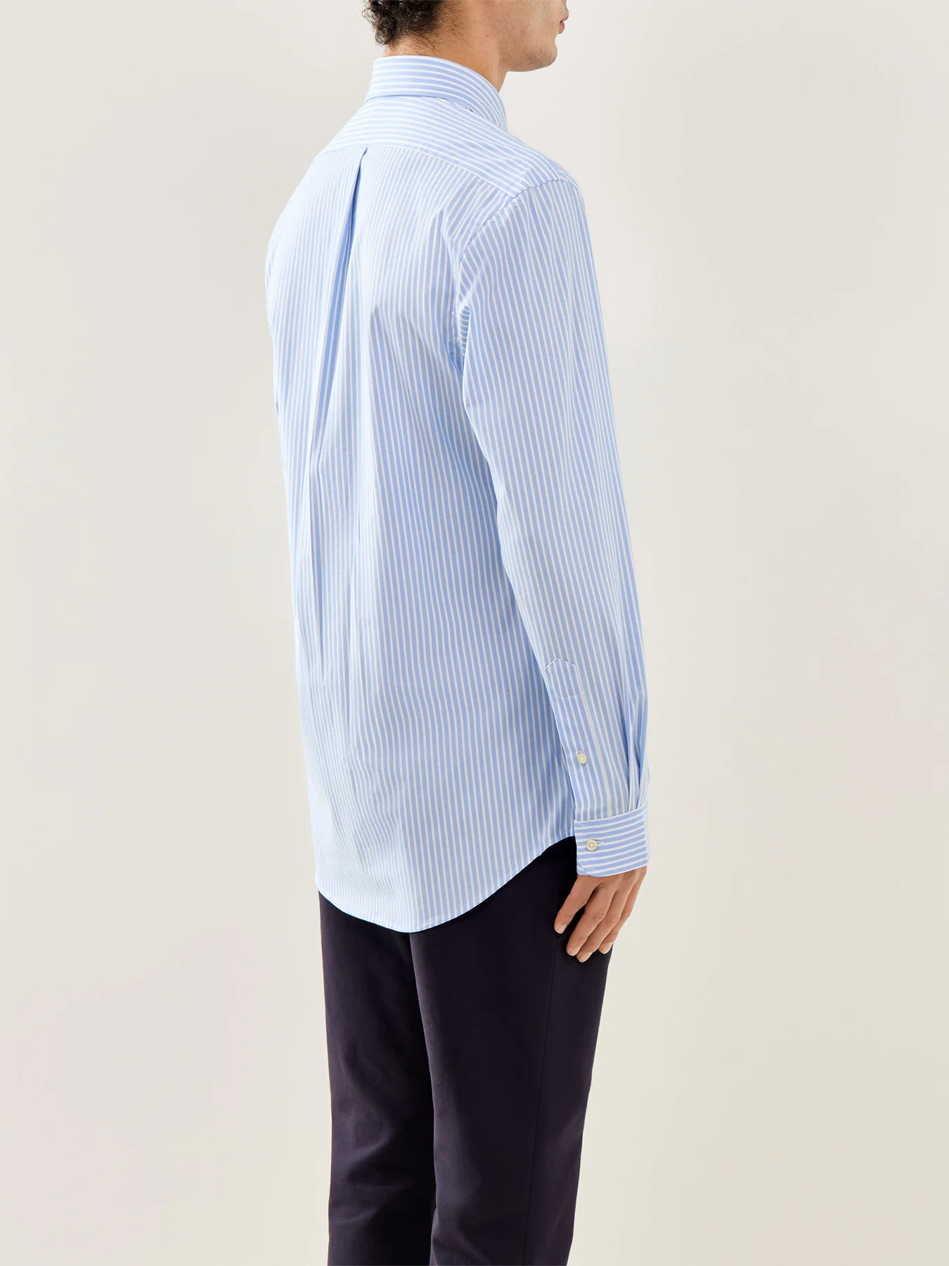 Custom Fit Stretch Poplin Stripe Shirt Blue - Image 4