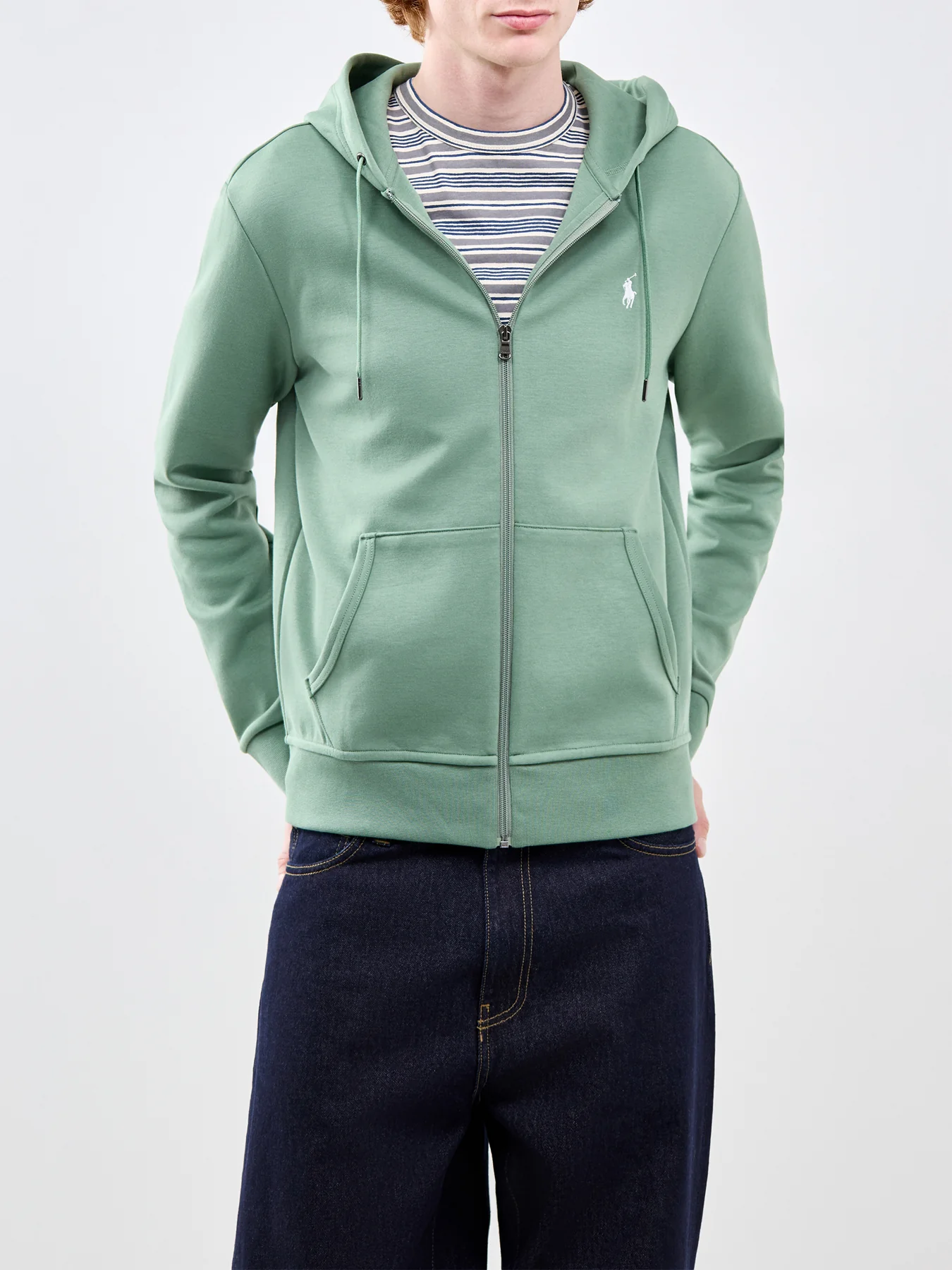 Double Knit Zip Through Hoodie Green - Image 4