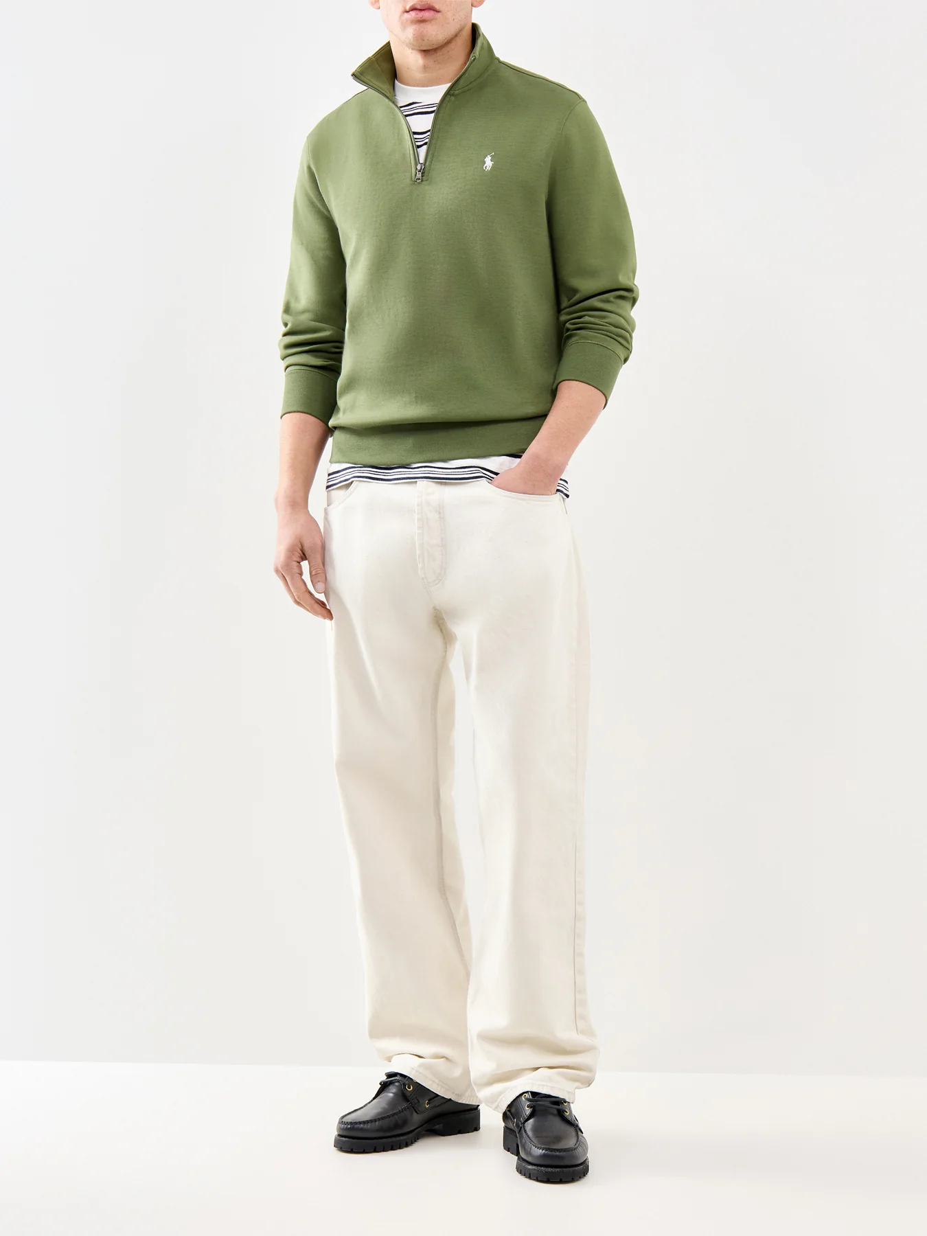 Double Knit Quarter Zip Sweatshirt Olive - Image 2