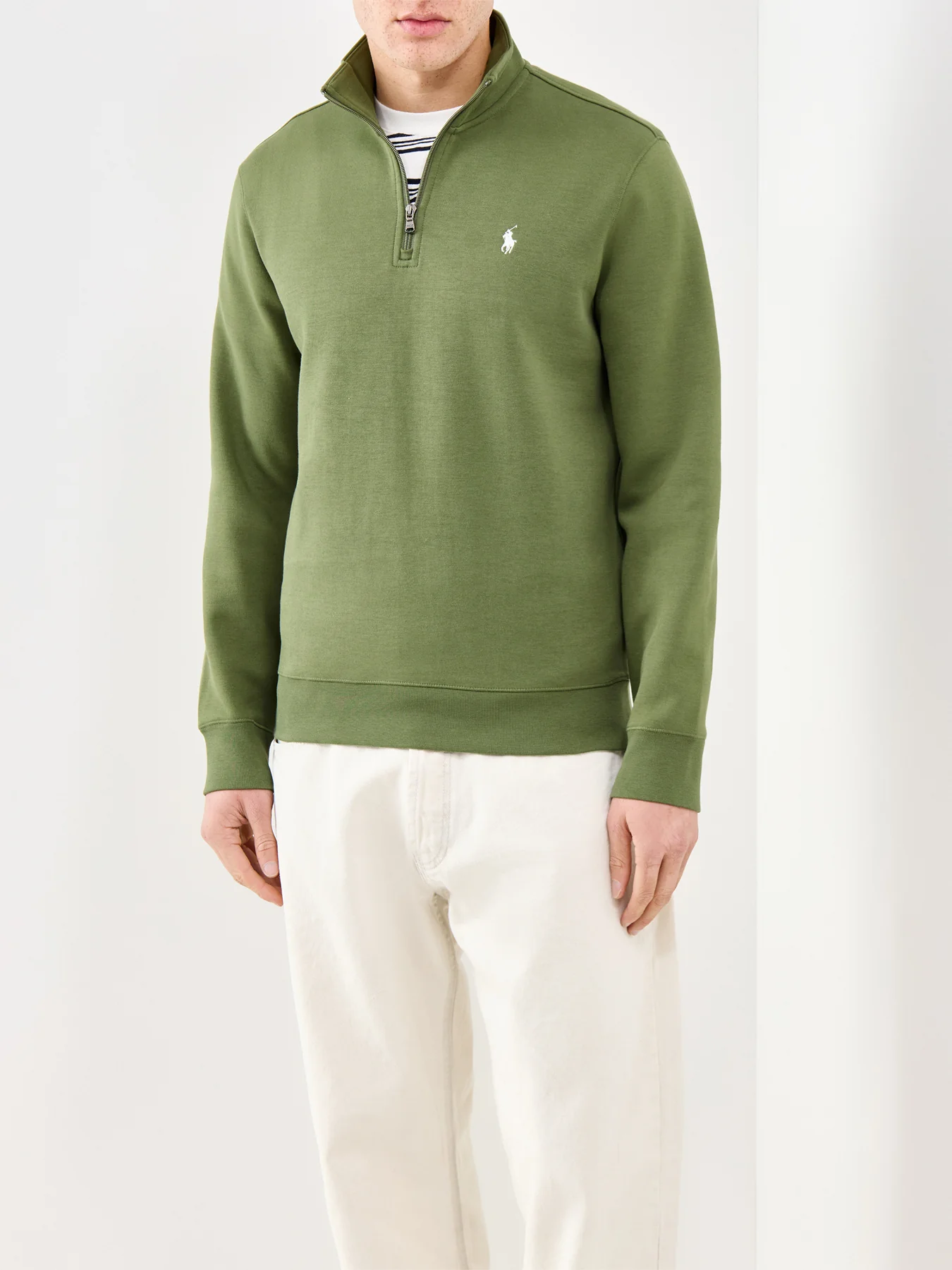 Double Knit Quarter Zip Sweatshirt Olive - Image 4