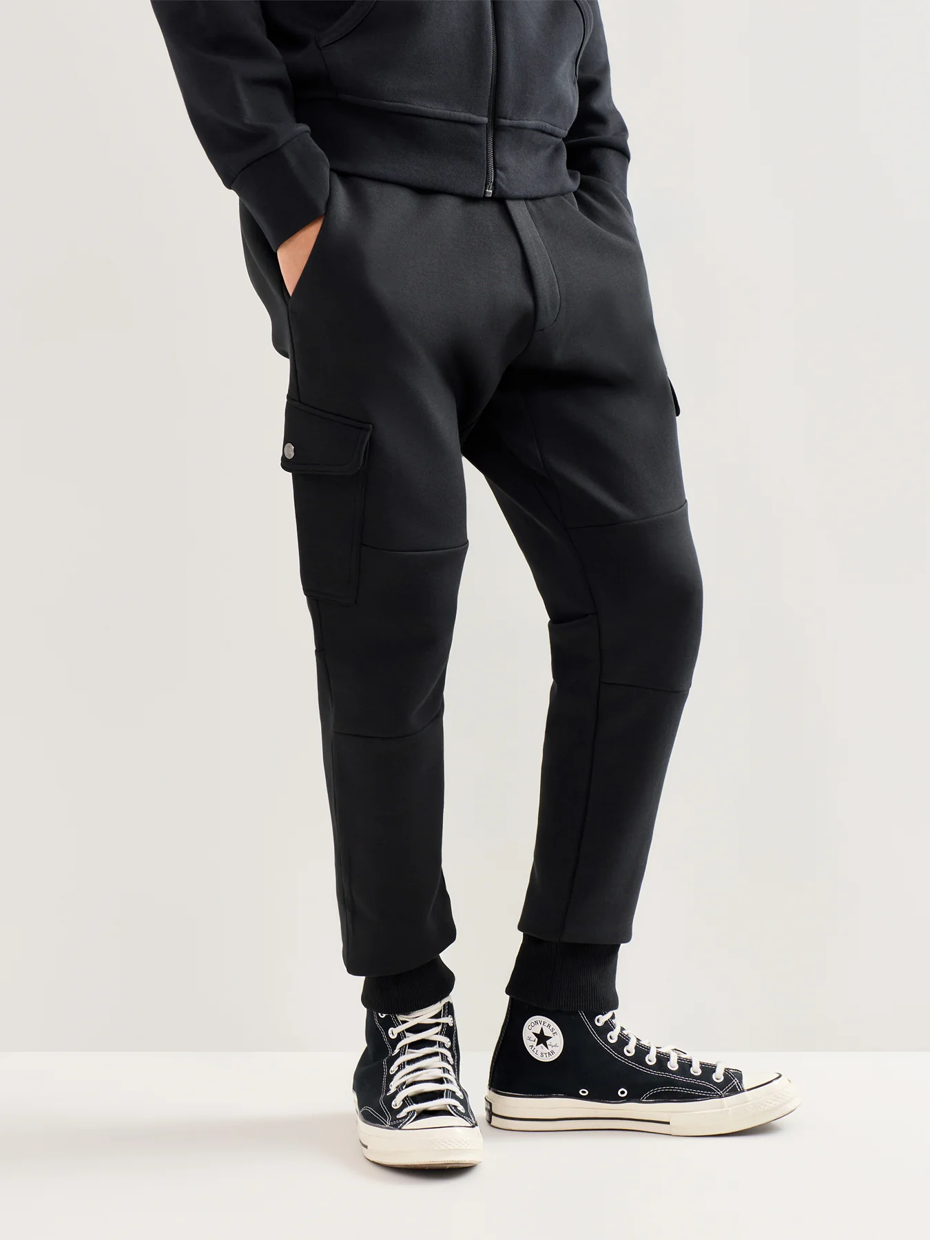 Double Knit Cargo Joggers Grey Black - Image 4