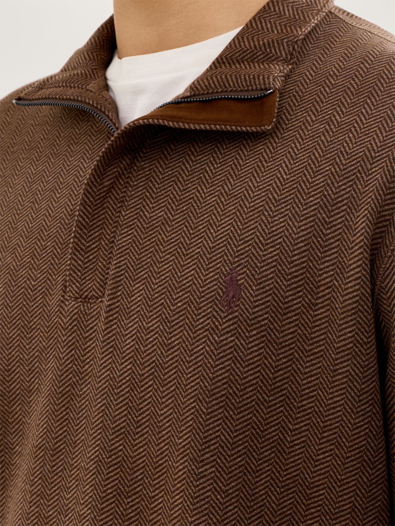 Double Knit Herringbone Quarter Zip Sweat Brown - Image 3
