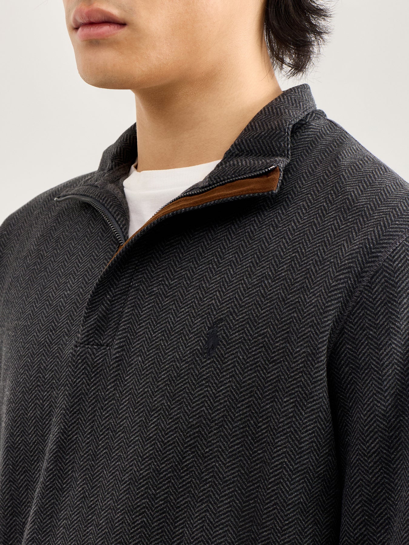 Double Knit Herringbone Quarter Zip Sweat Grey - Image 3