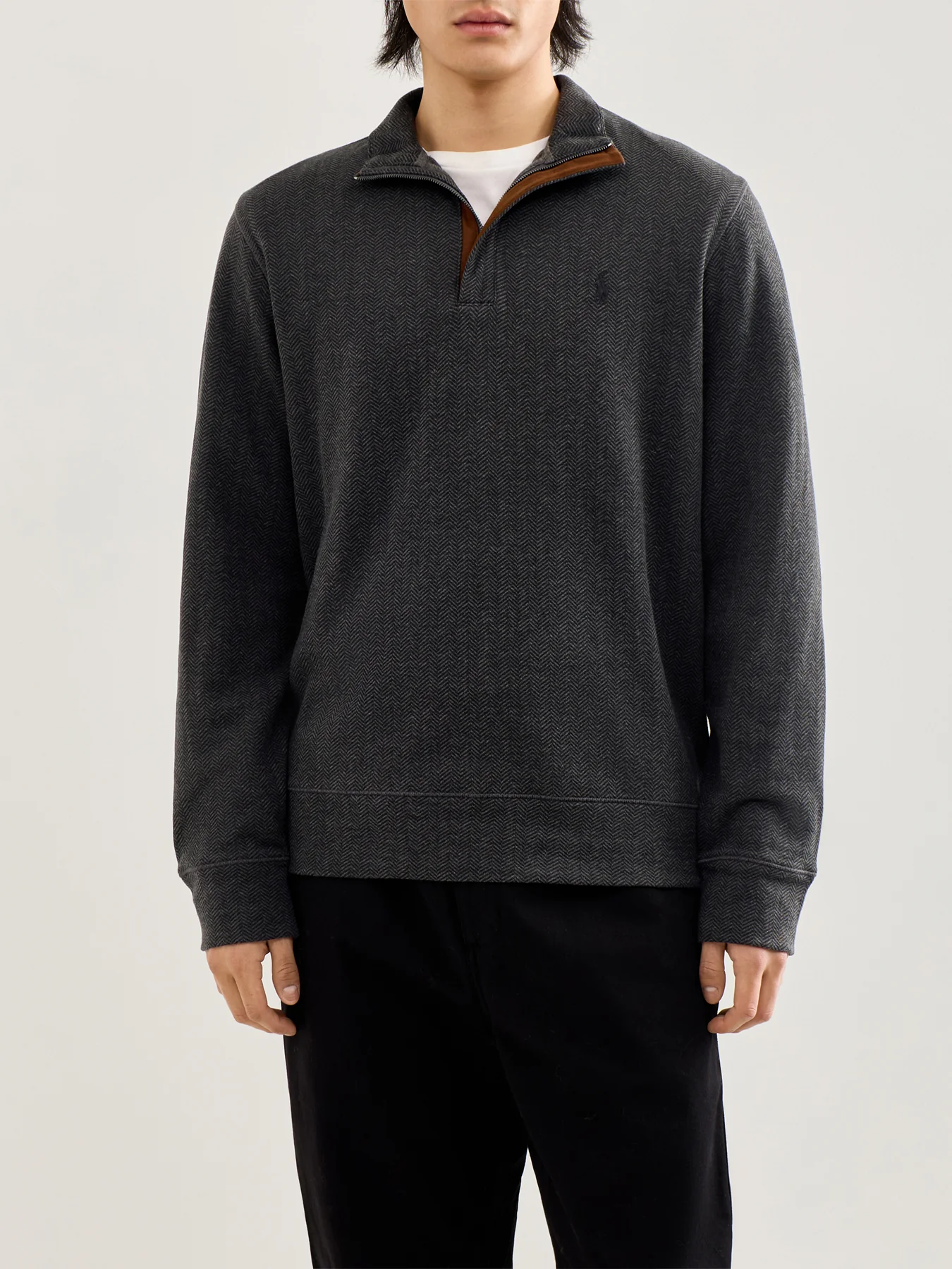 Double Knit Herringbone Quarter Zip Sweat Grey - Image 4