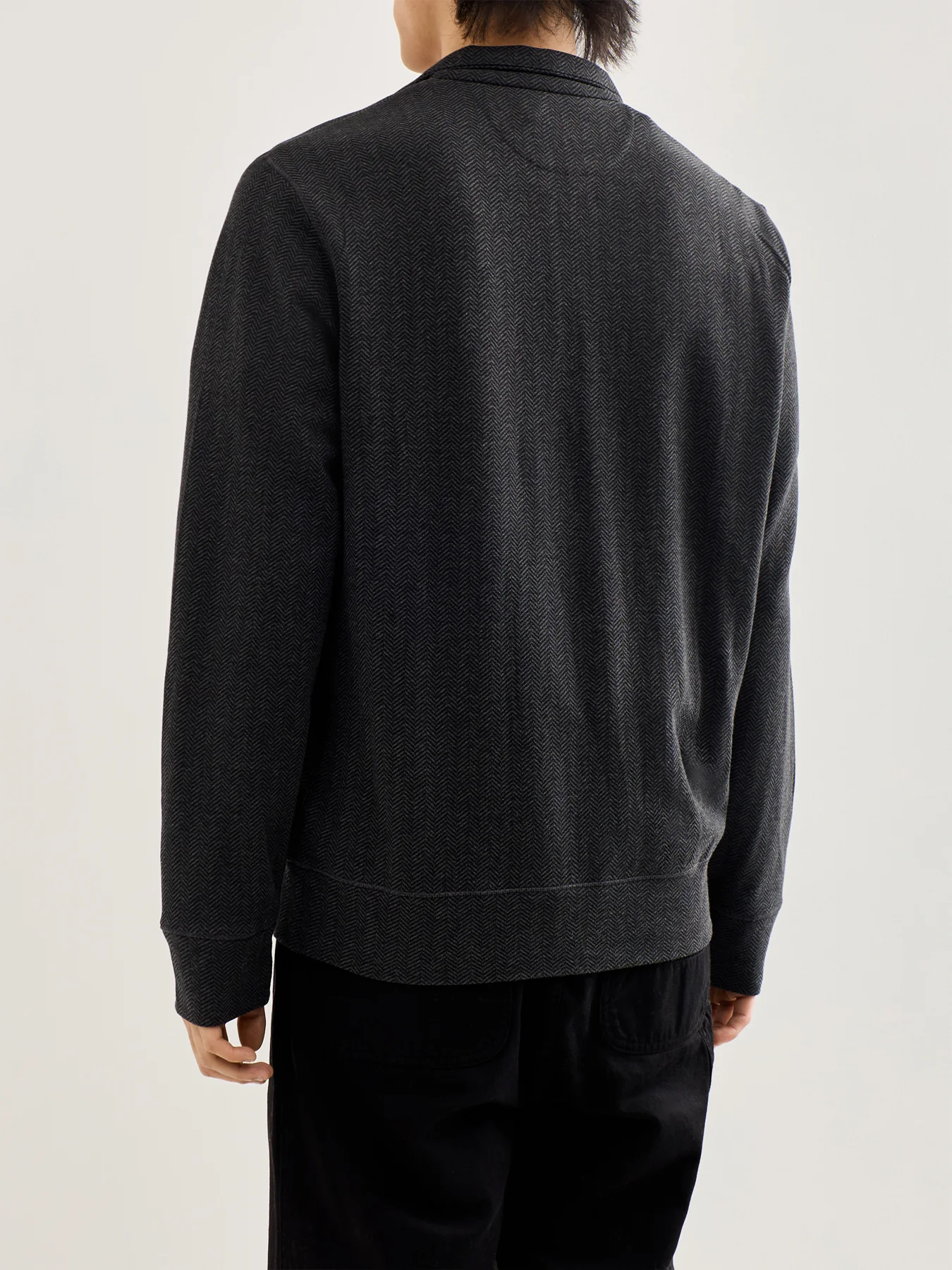 Double Knit Herringbone Quarter Zip Sweat Grey - Image 5