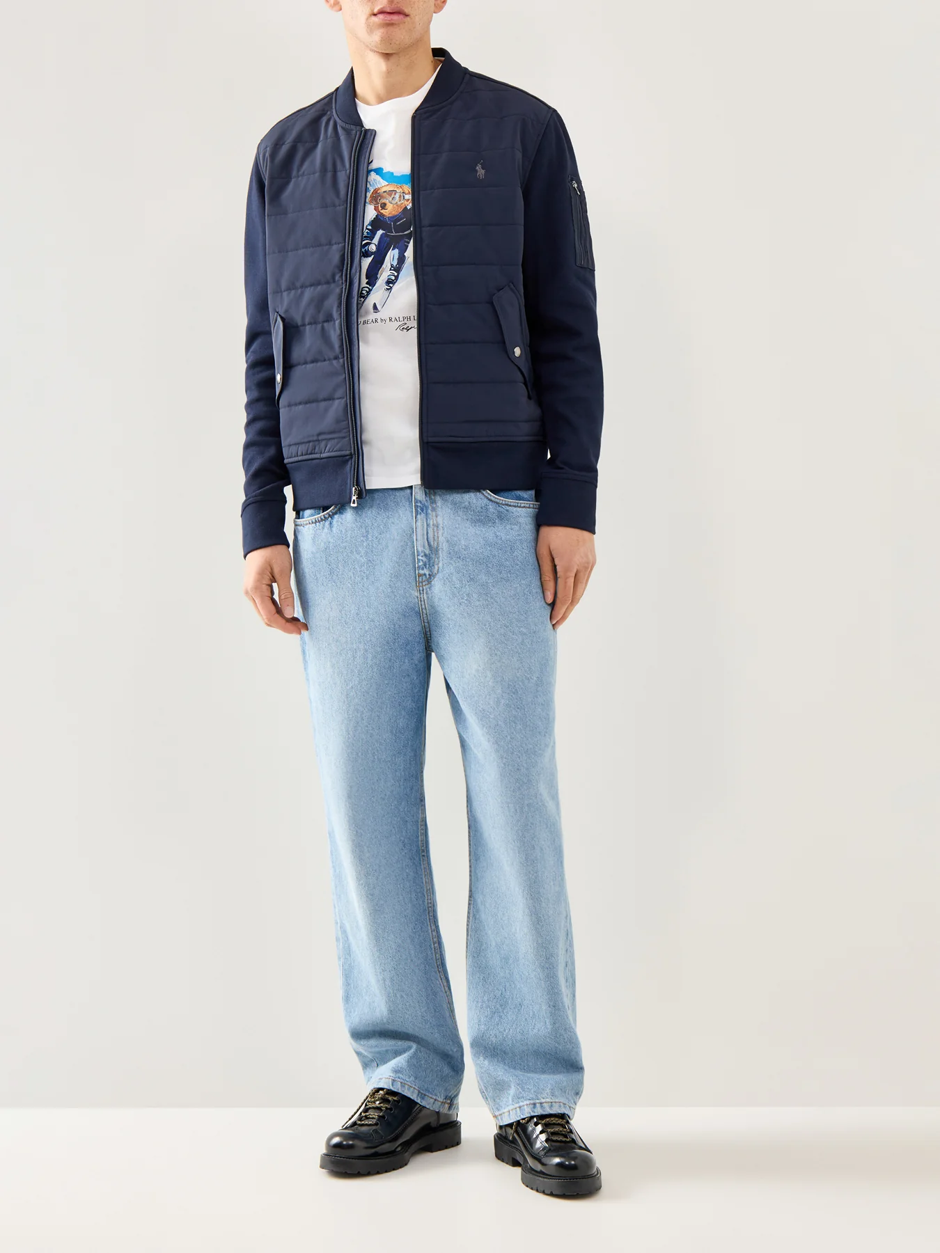Double Knit Hybrid Baseball Sweatshirt Navy - Image 2