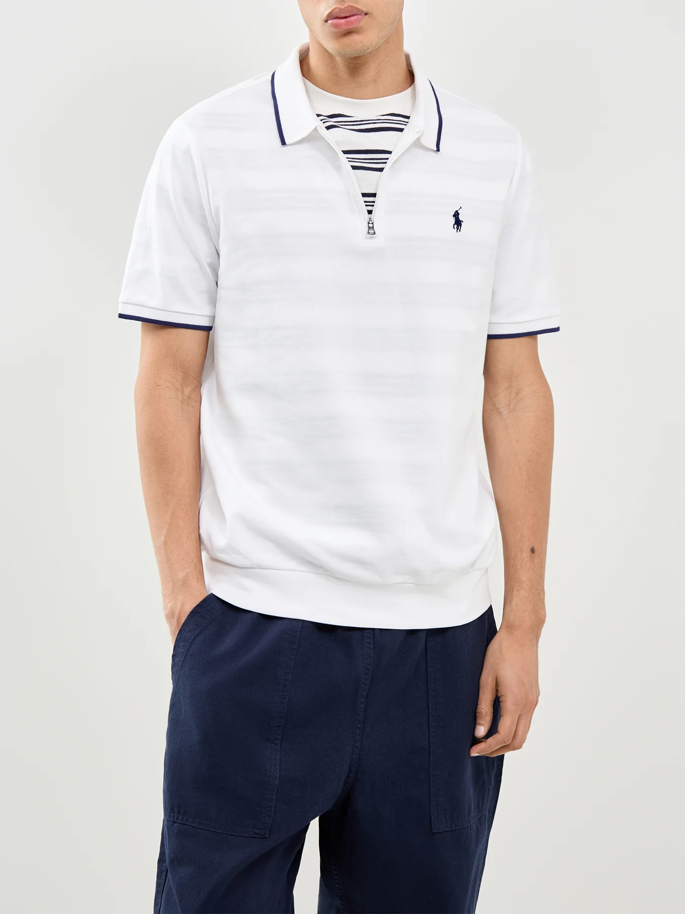Half Zip Polo Shirt White - Image 4