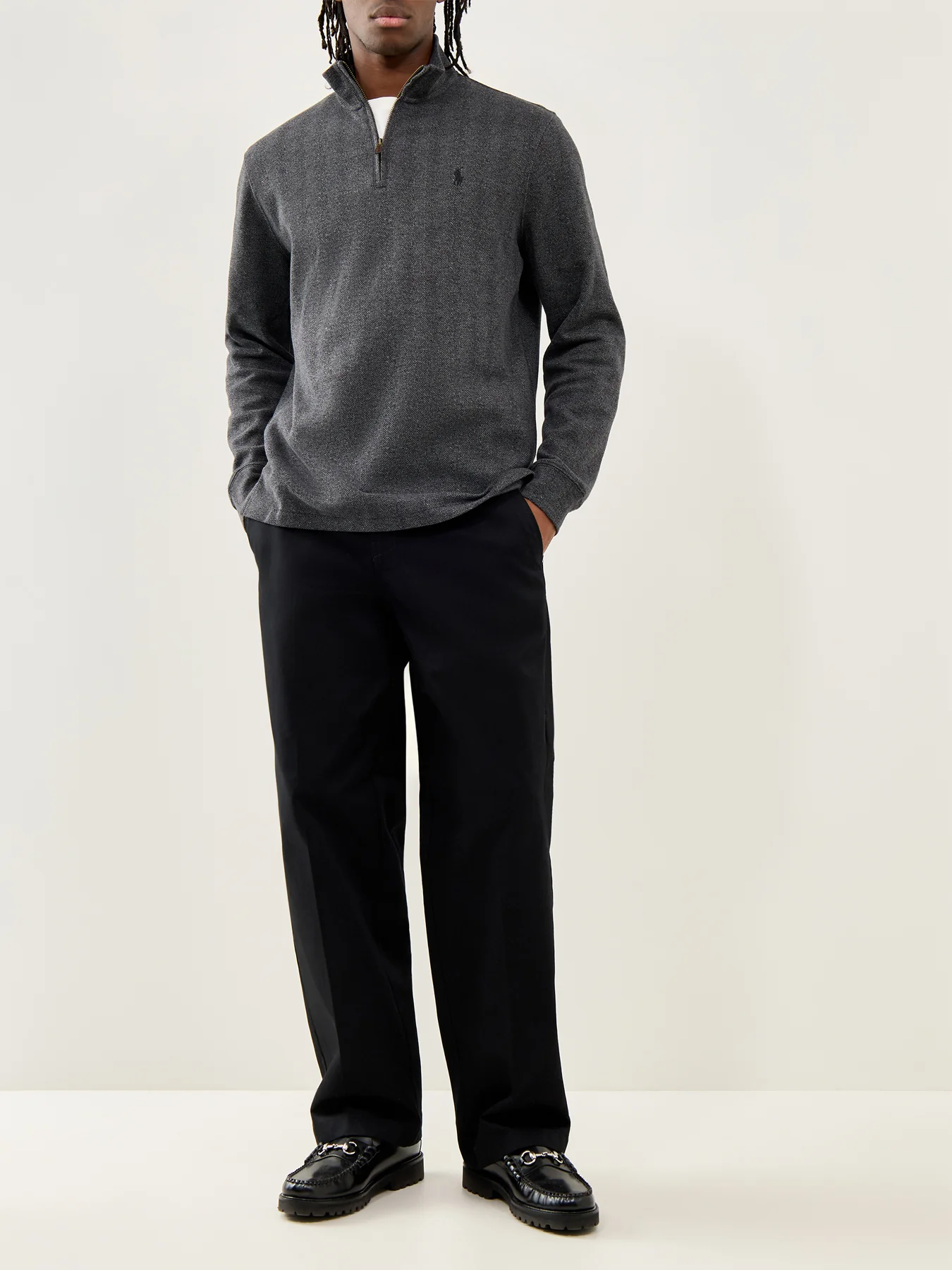 Herringbone Quarter-Zip Sweatshirt Grey - Image 2