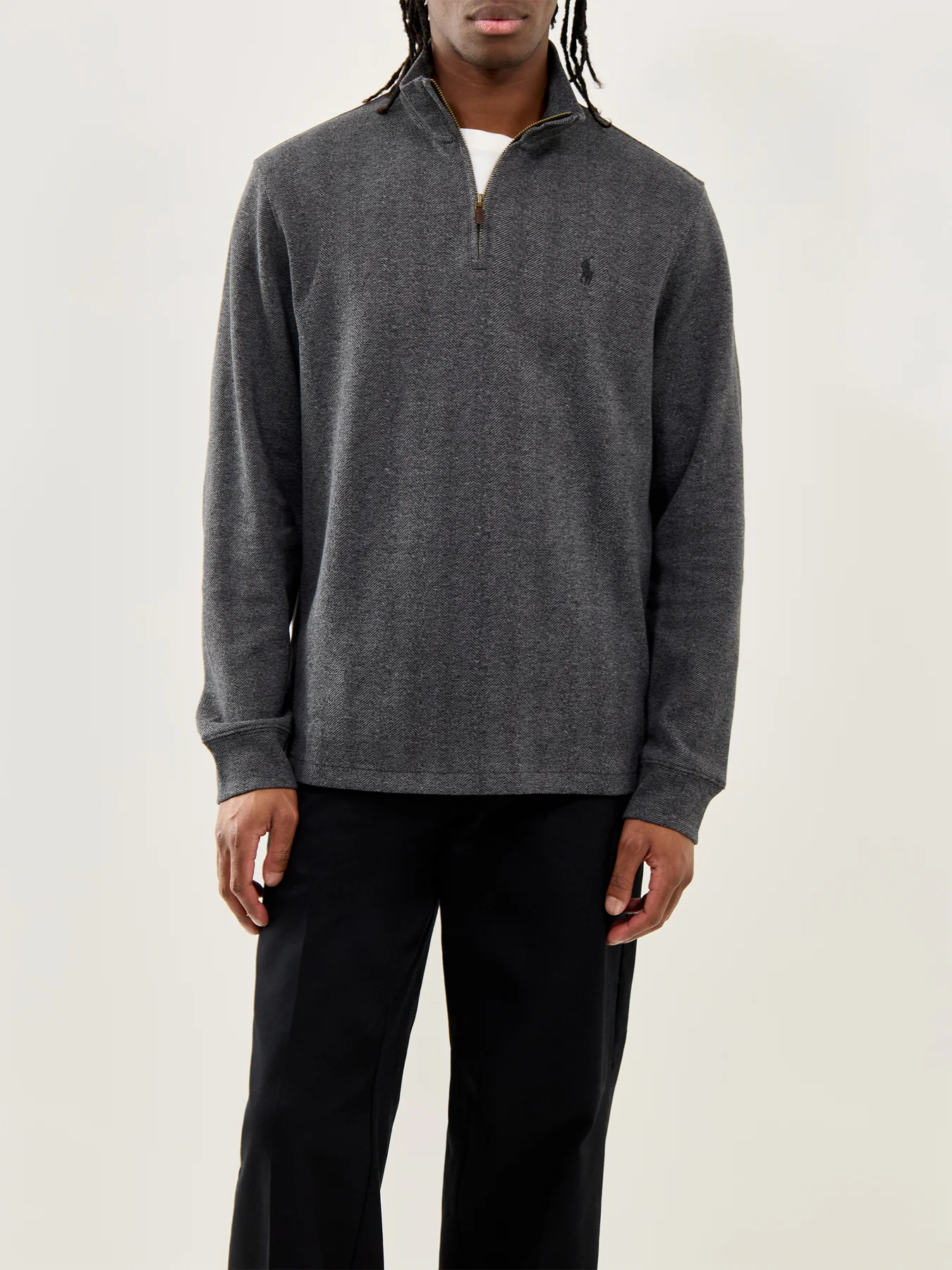 Herringbone Quarter-Zip Sweatshirt Grey - Image 4