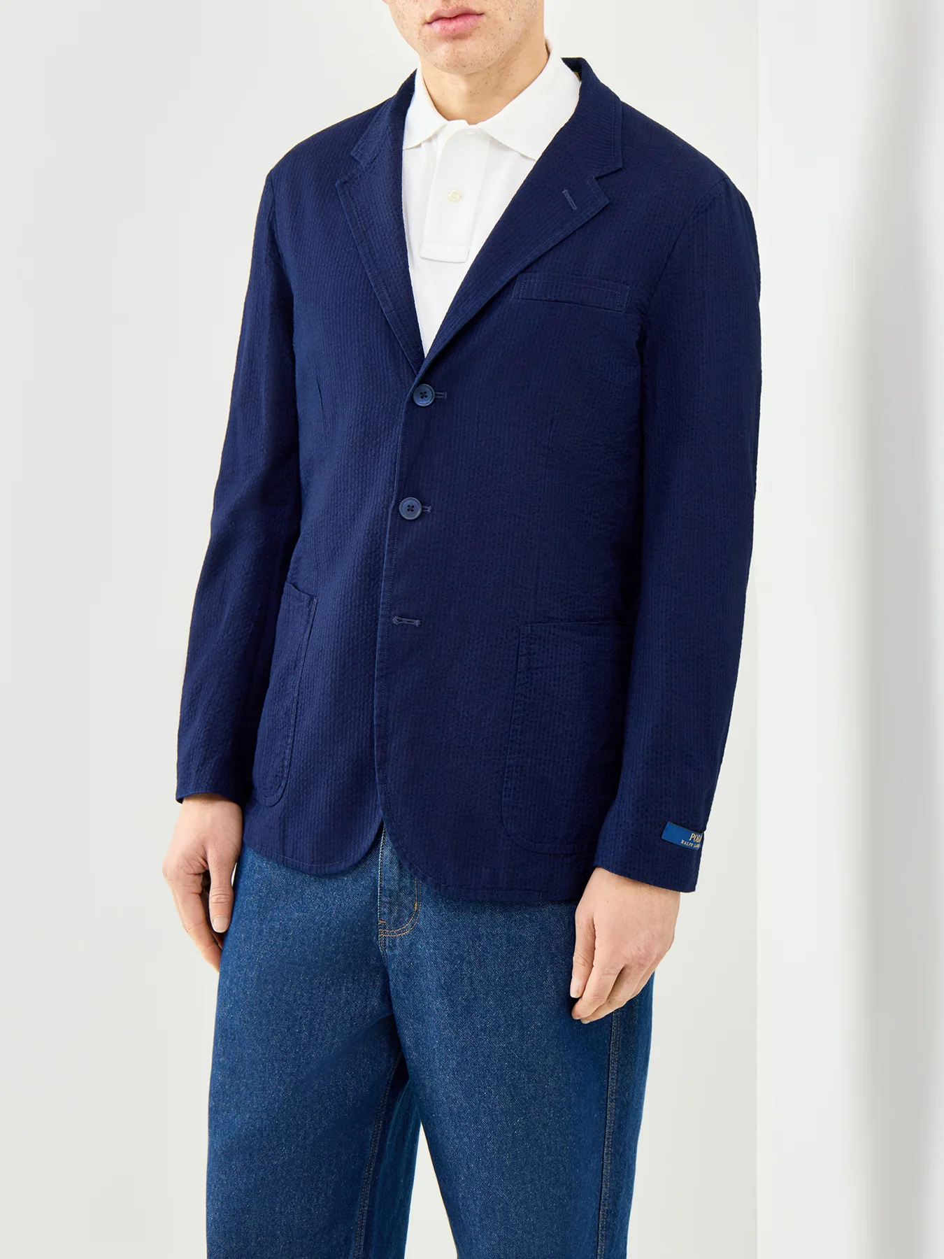 Seersucker Pinstripe Blazer Navy - Image 4