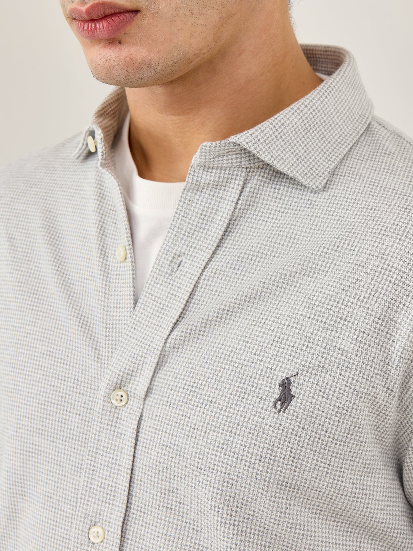 Jersey Spread Collar Check Shirt Grey - Image 3