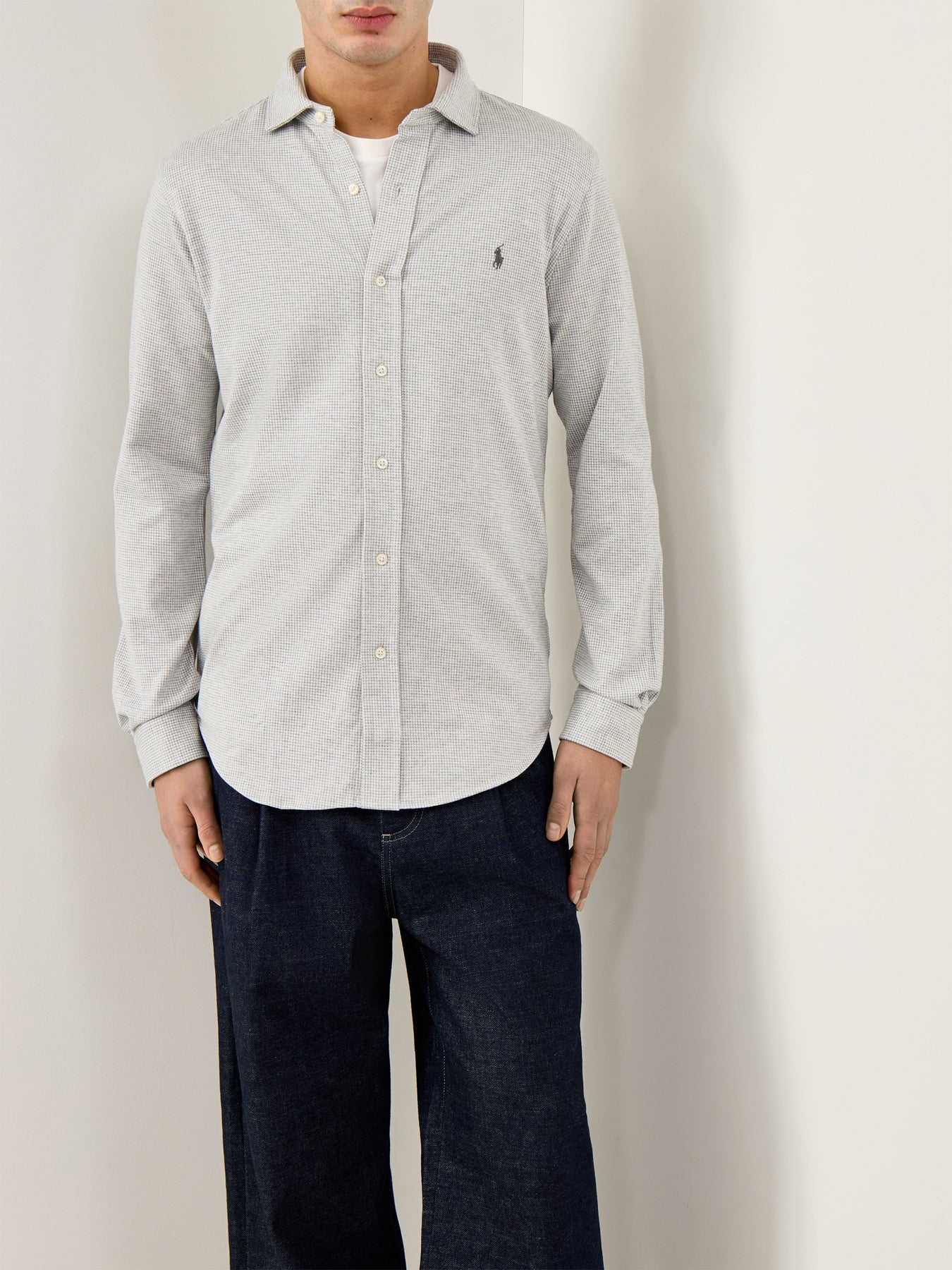 Jersey Spread Collar Check Shirt Grey - Image 4