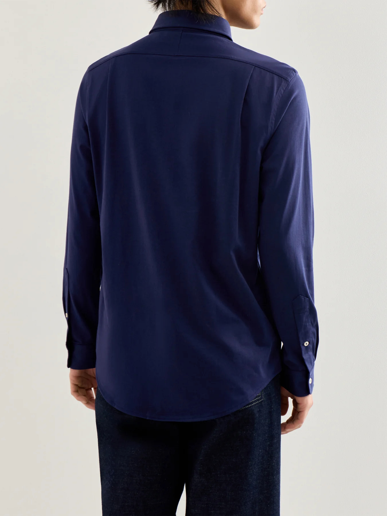 Jersey Spread Collar Shirt Navy - Image 5