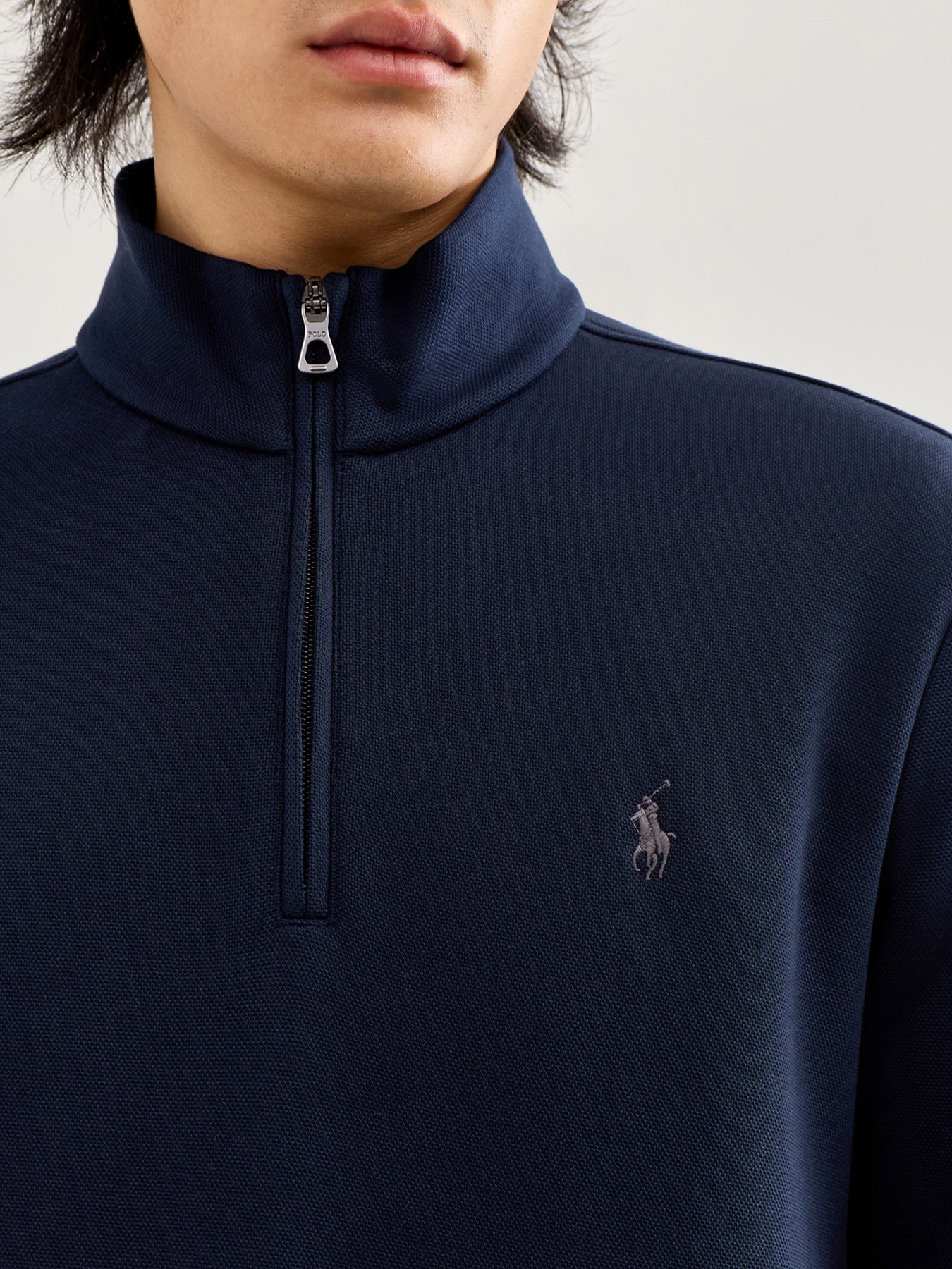 Lightweight Double Knit Quarter Zip Navy - Image 3