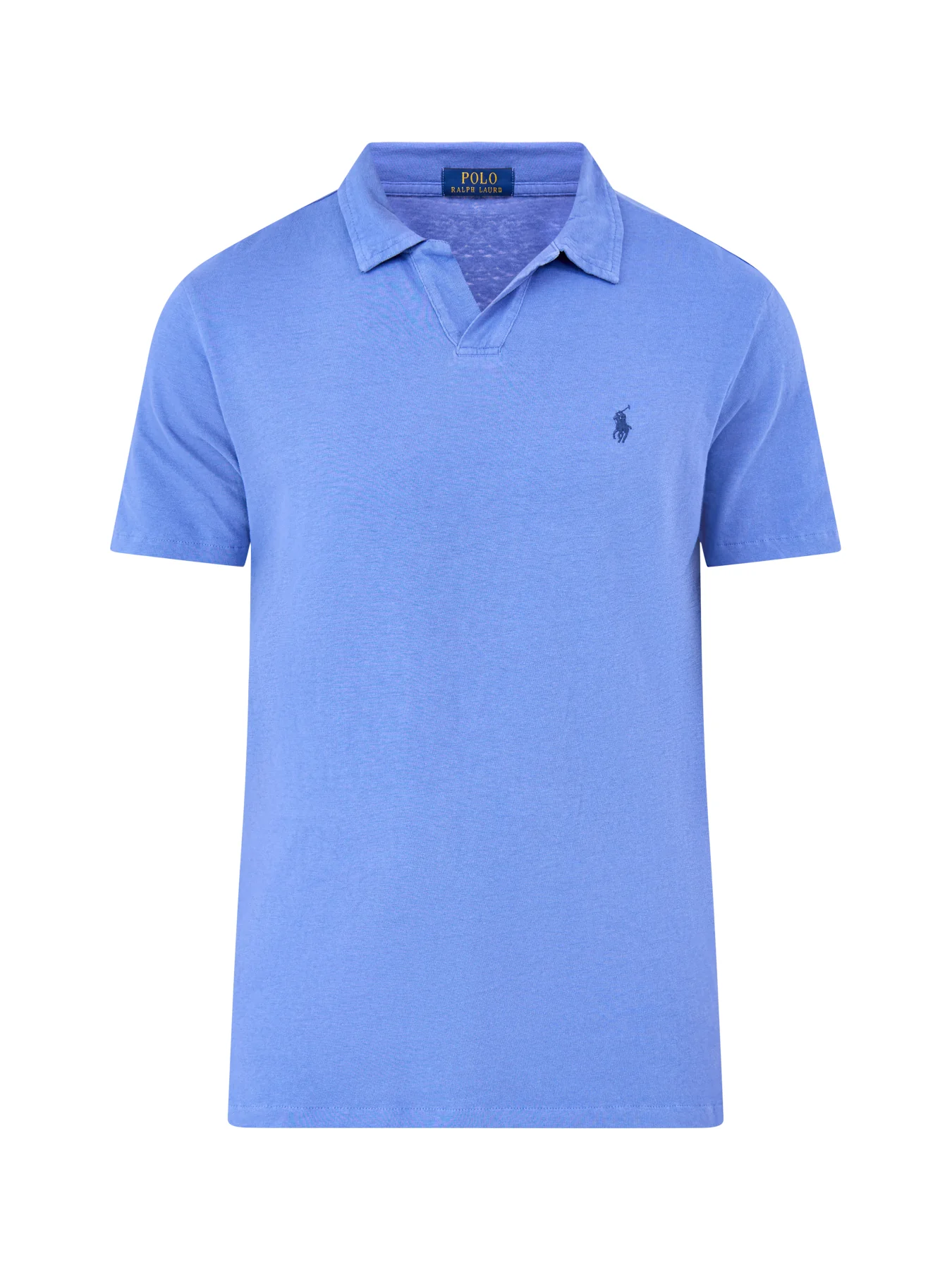Open Neck Linen Polo Shirt Blue
