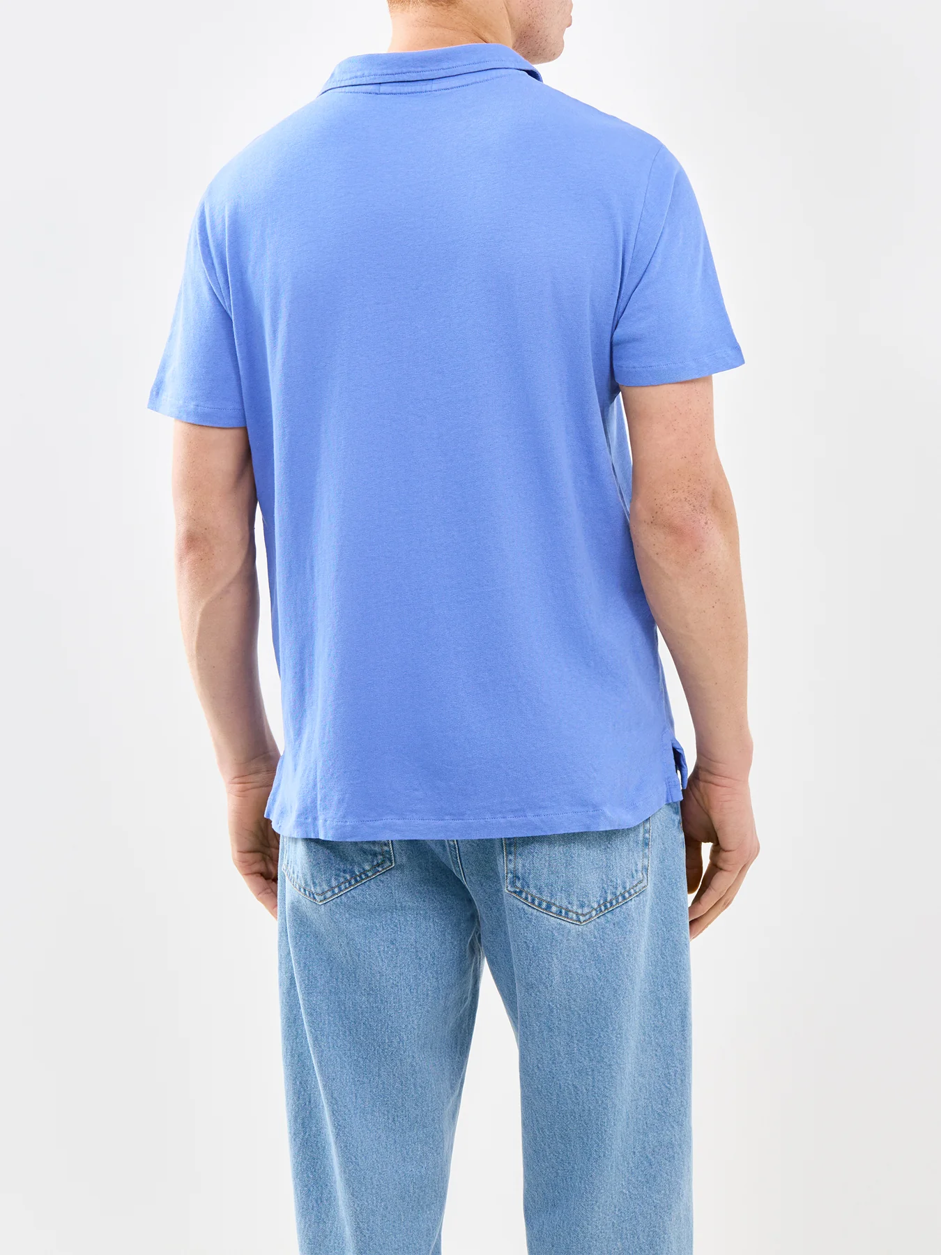 Open Neck Linen Polo Shirt Blue - Image 5