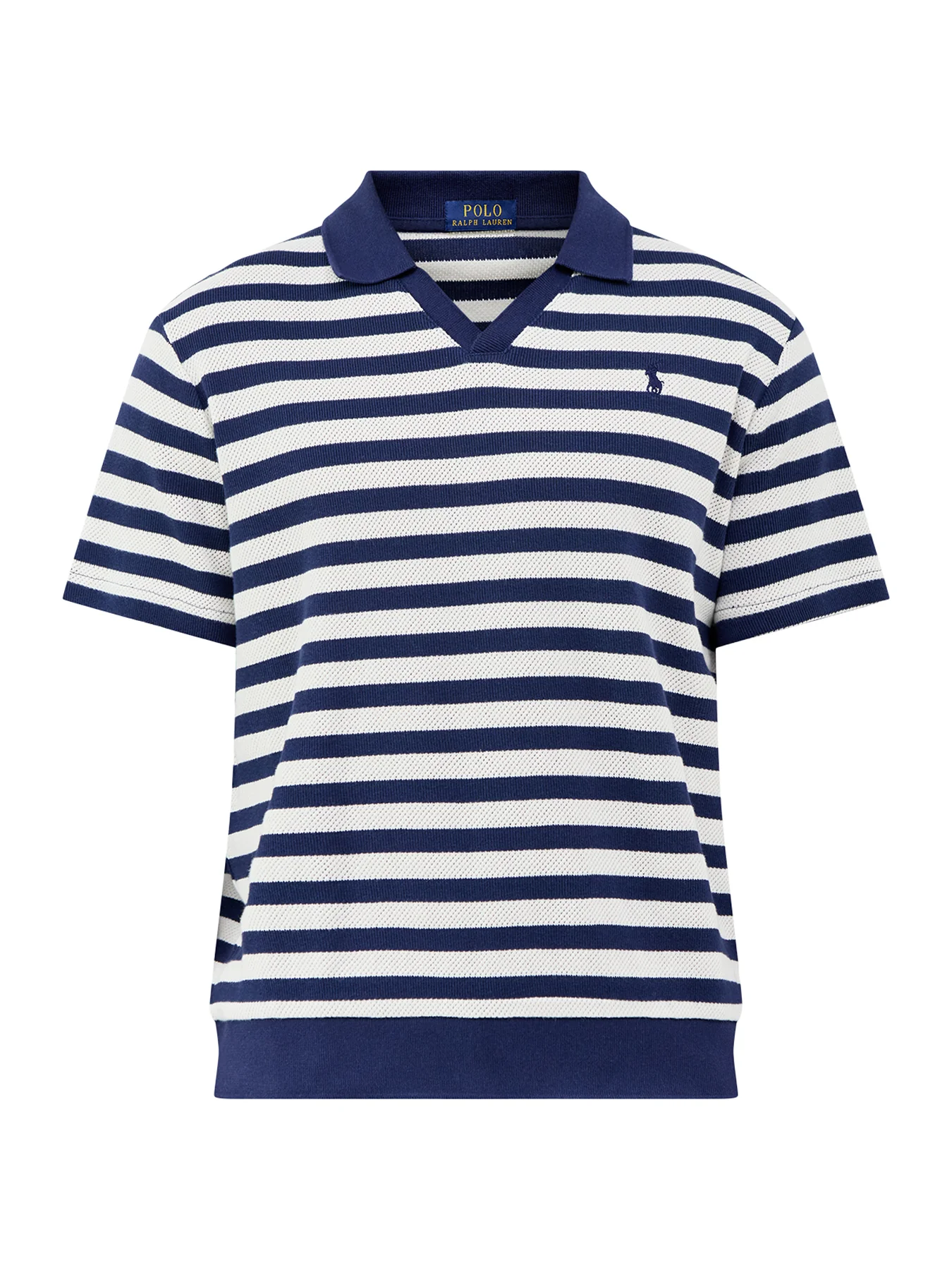 Open Neck Stripe Polo Navy