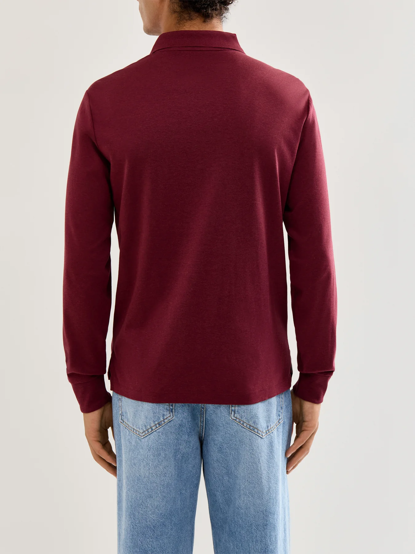 Pima Cotton Long Sleeves Polo Top Wine - Image 5