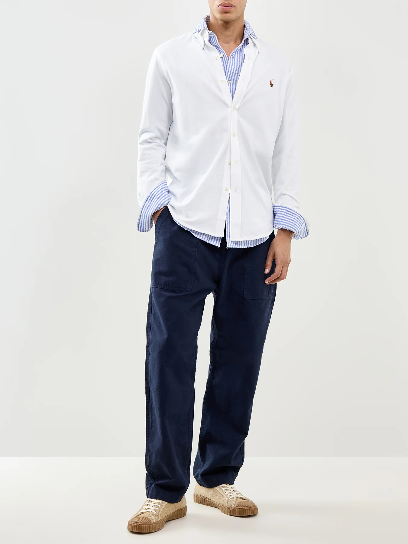 Pique Knit Long Sleeve Shirt White - Image 2