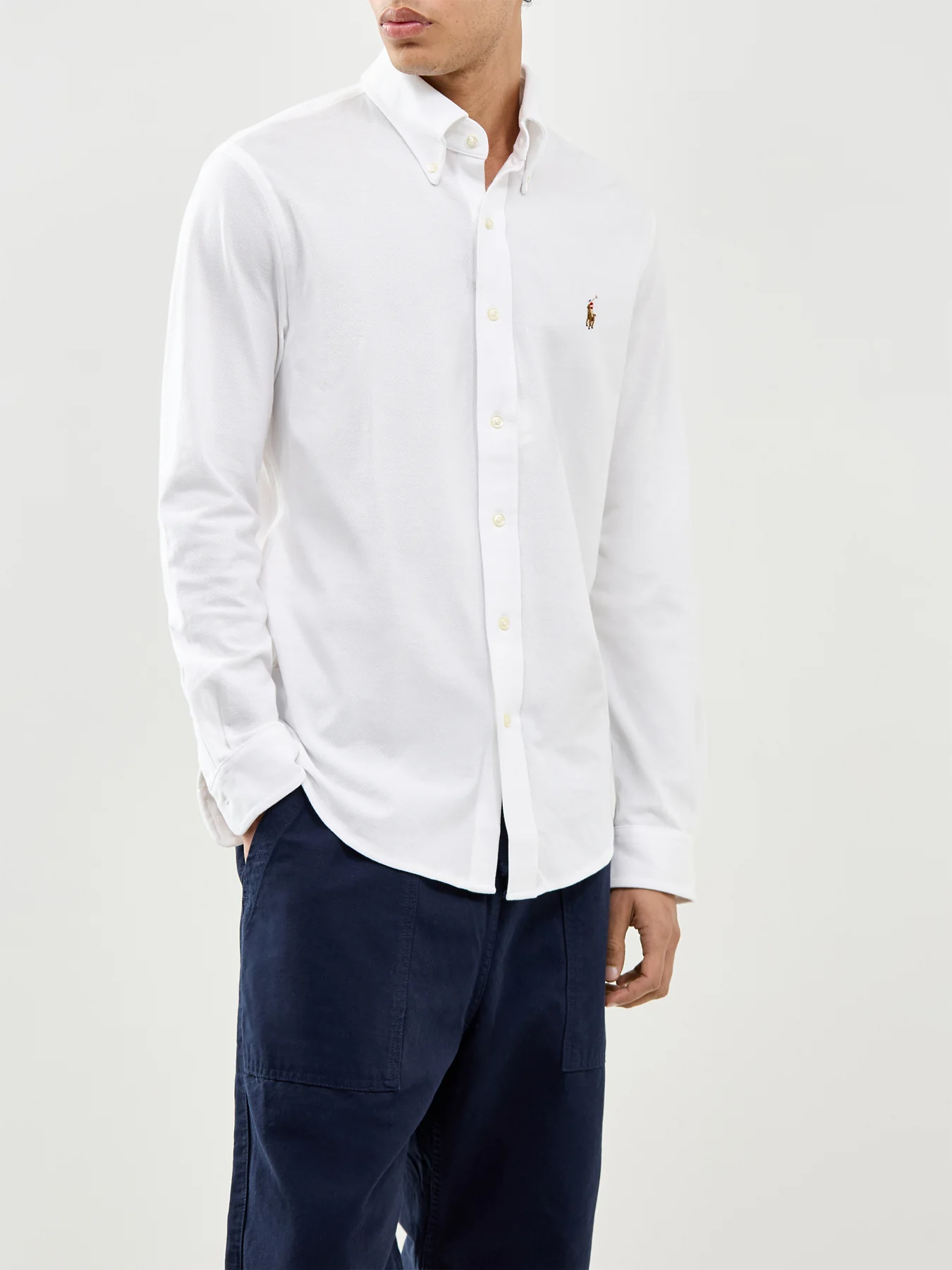 Pique Knit Long Sleeve Shirt White - Image 4