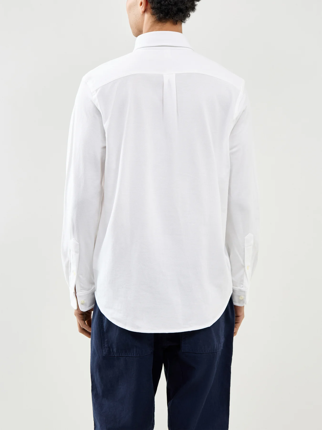 Pique Knit Long Sleeve Shirt White - Image 5