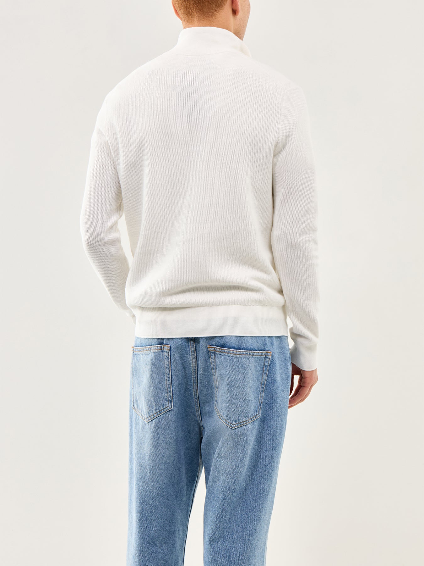 Pique Textured 1/4 Zip Knit White - Image 5