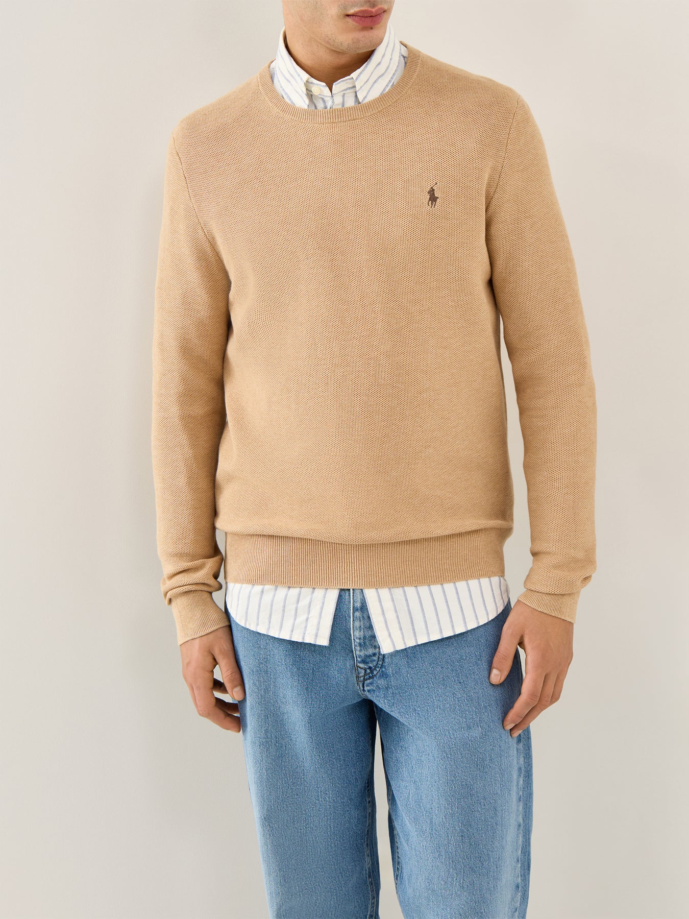 Pique Textured Crew Knit Brown - Image 4