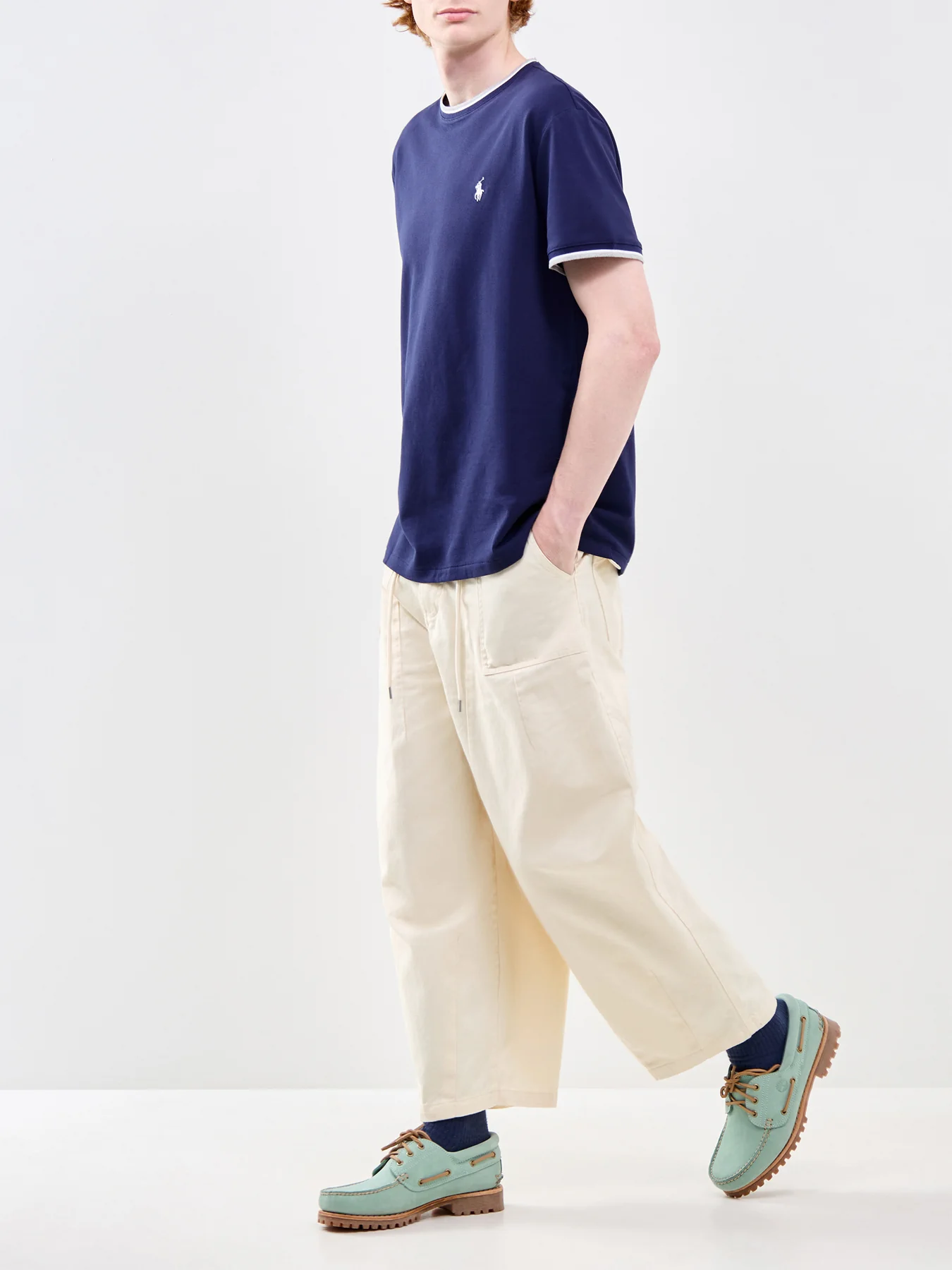 Ringer Pique T-Shirt Navy - Image 2