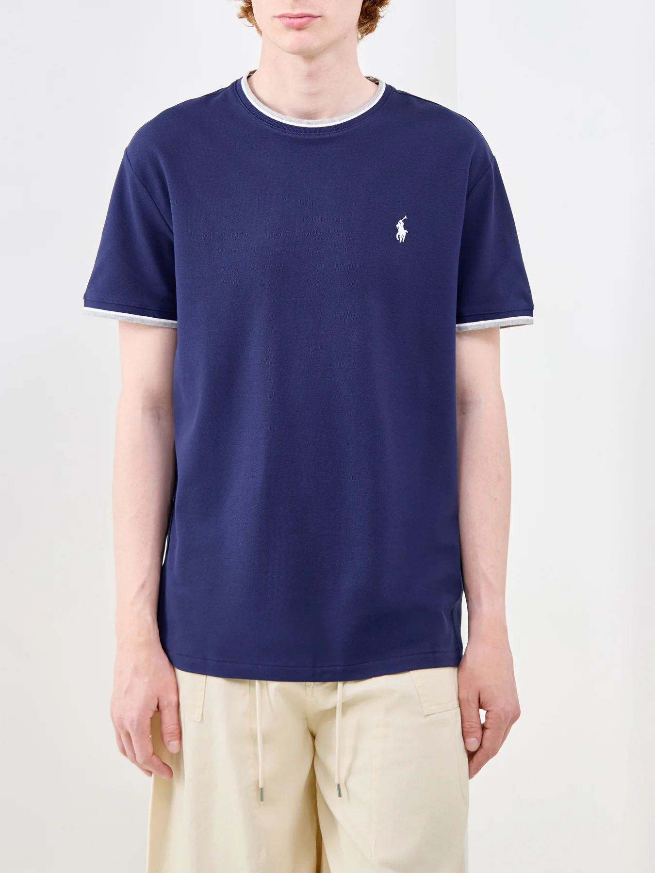 Ringer Pique T-Shirt Navy - Image 4