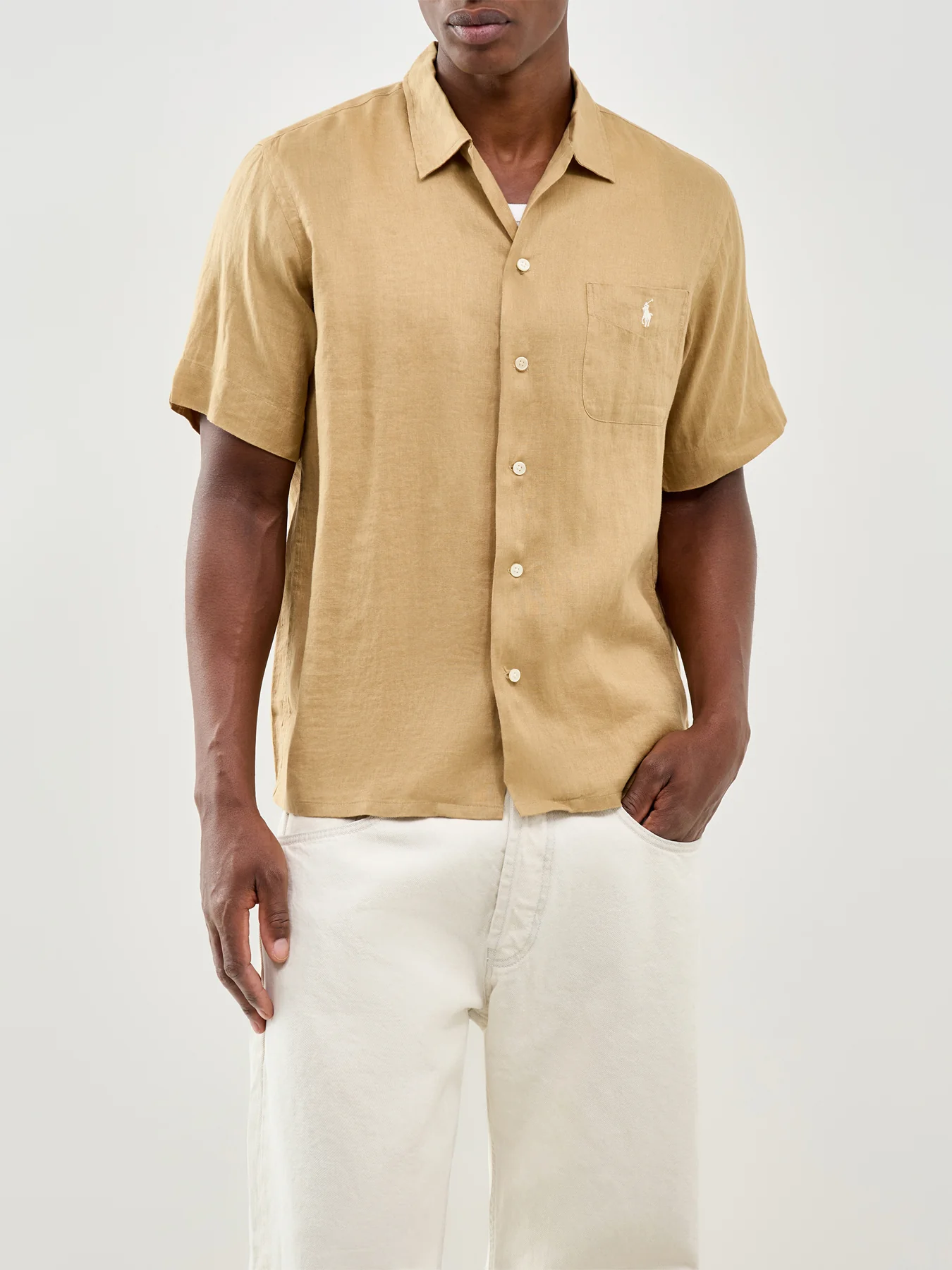 Open Collar Shirt Beige - Image 4
