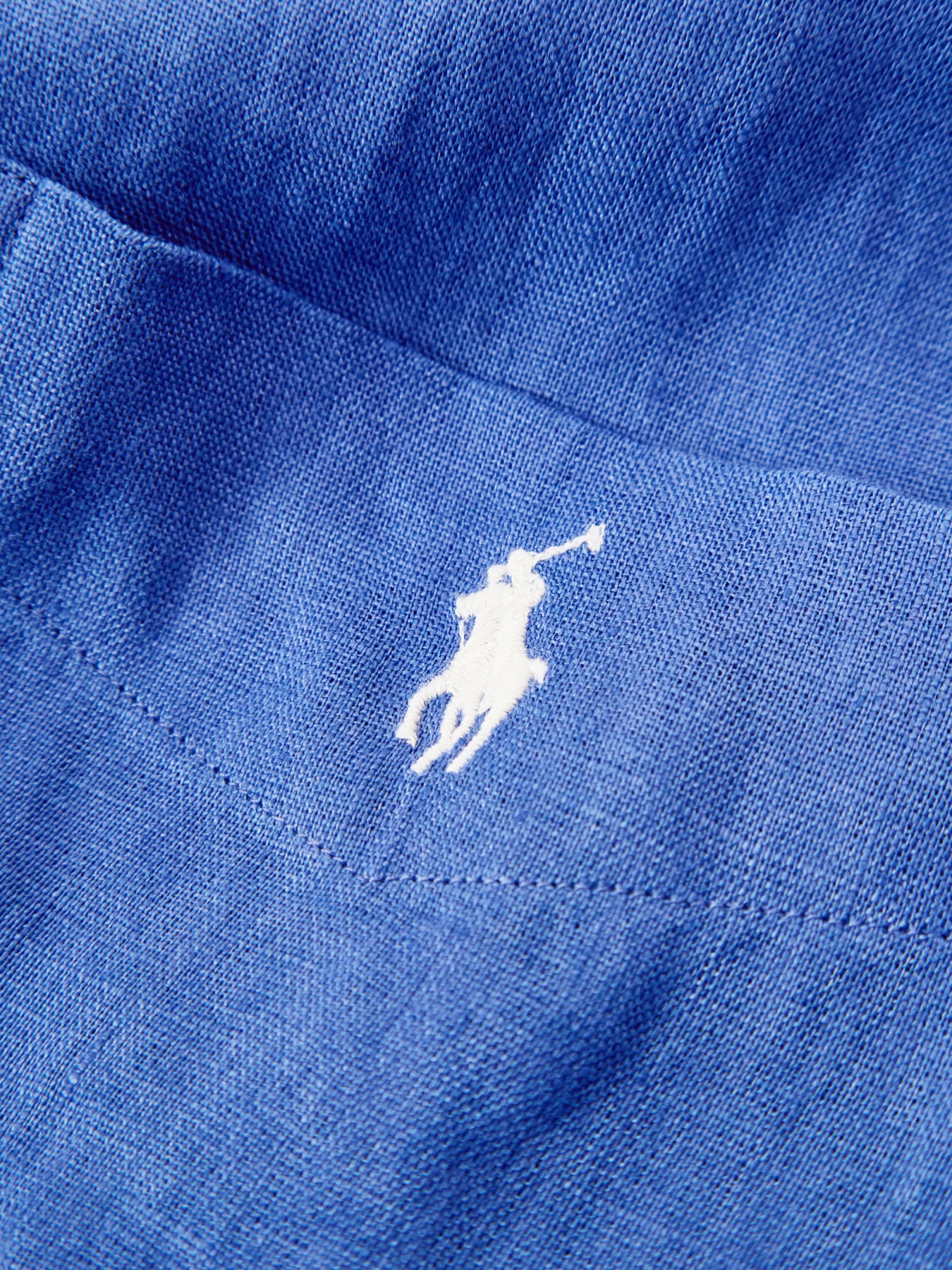 Open Collar Linen Shirt Blue - Image 3