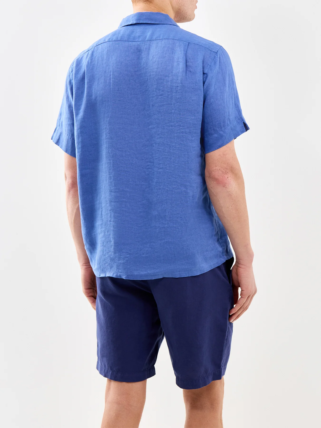 Open Collar Linen Shirt Blue - Image 5