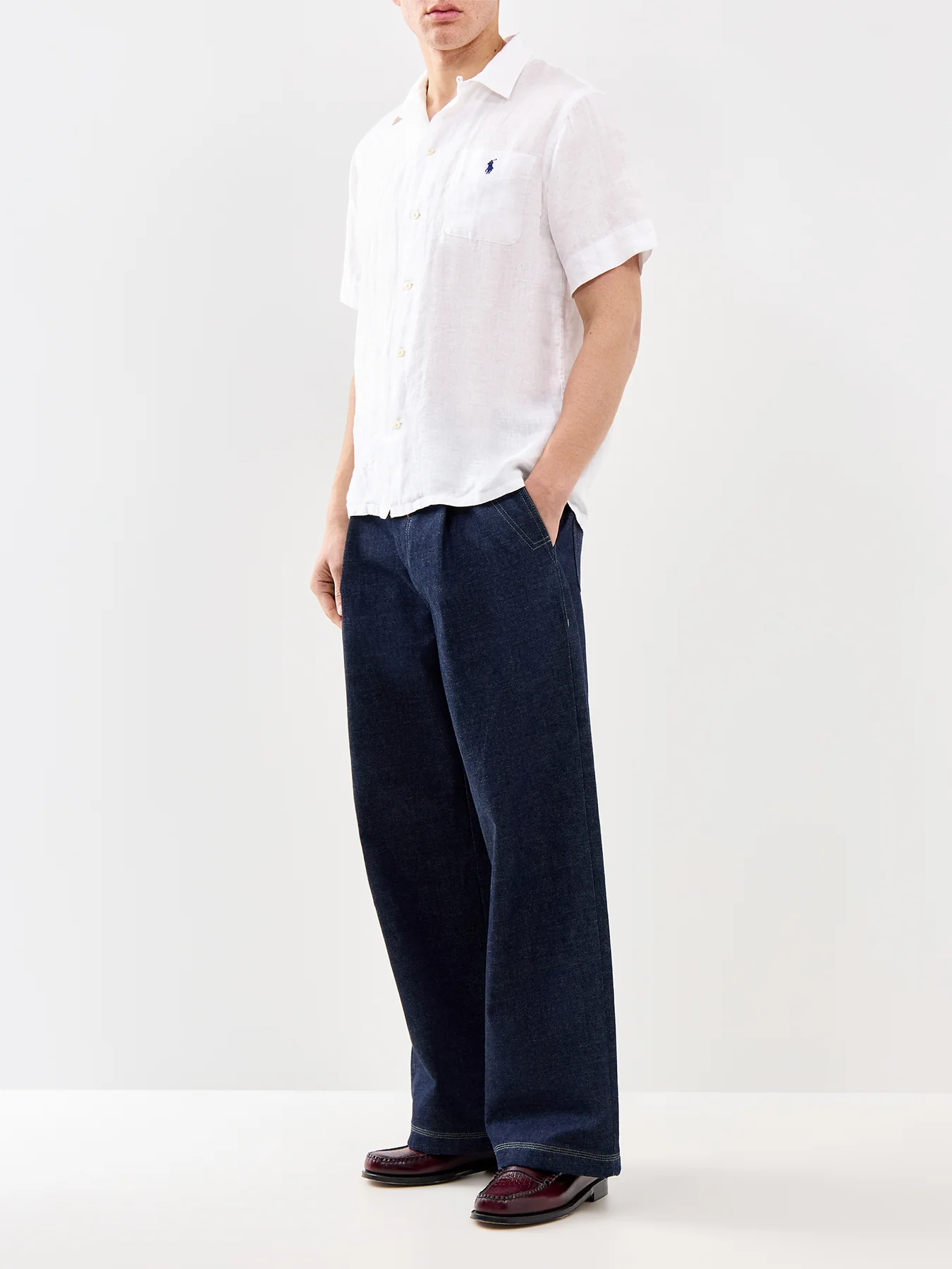 Open Collar Linen Shirt White - Image 2